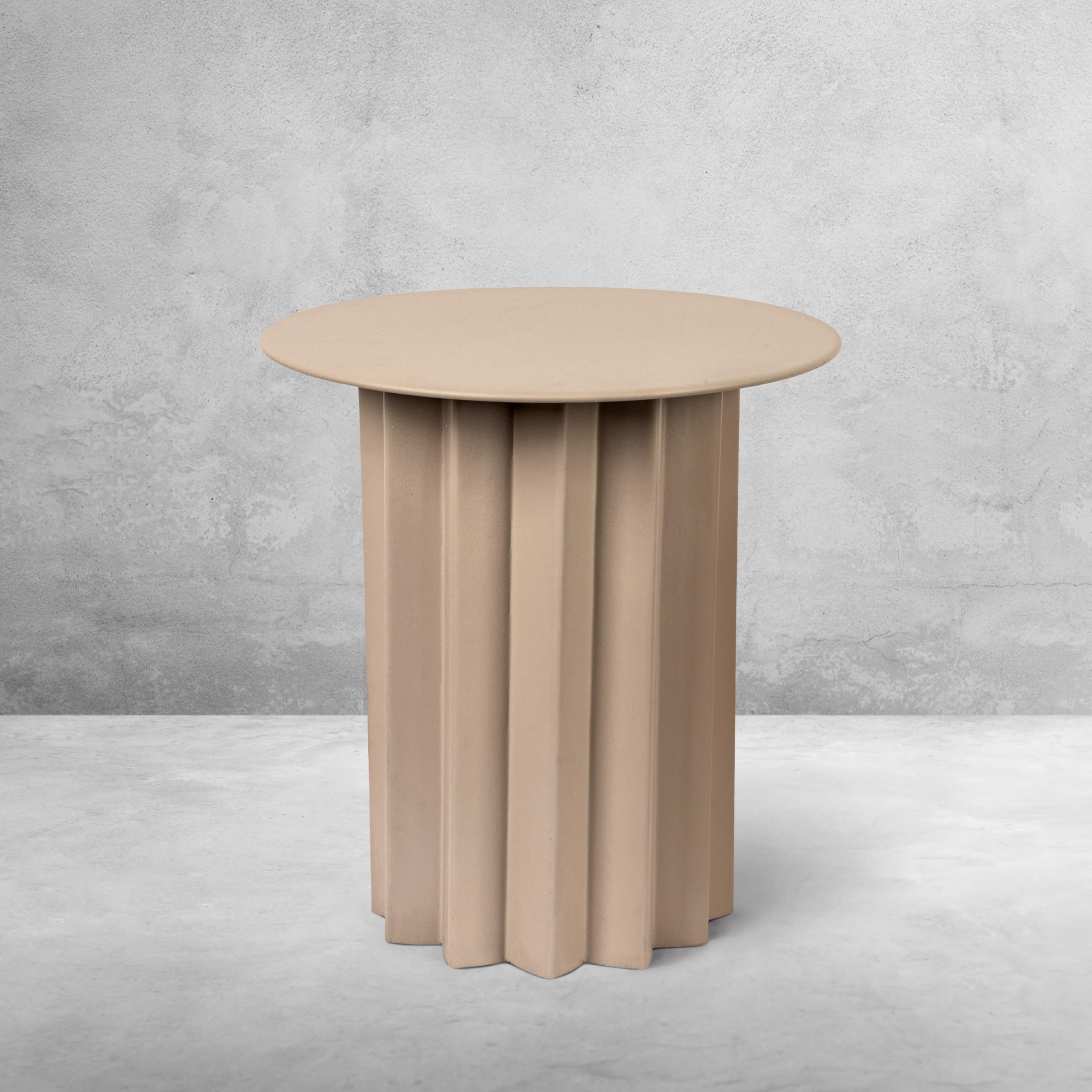 Creative Co-Op Pleated Metal Side Table, Beige