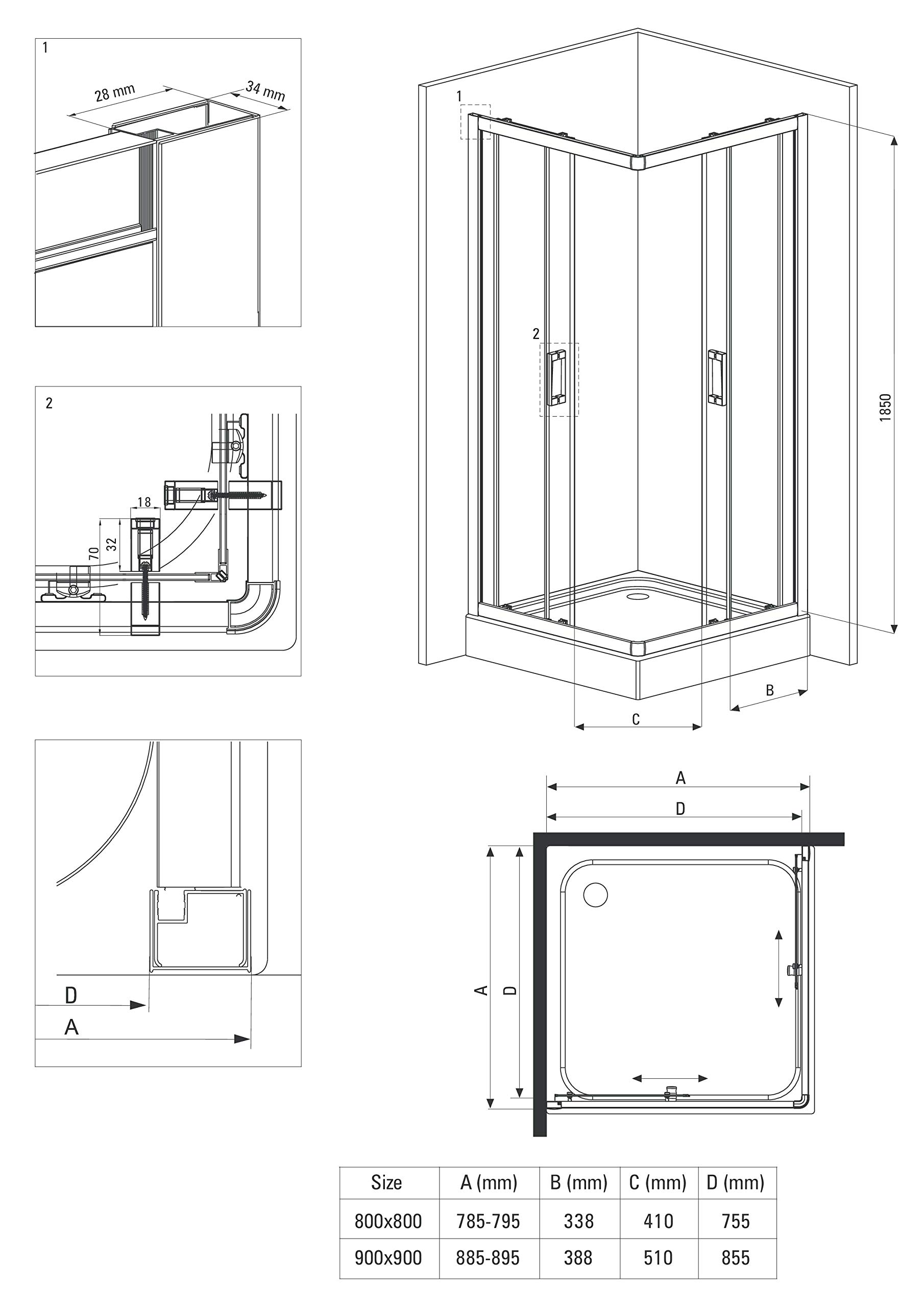 AMIG Duschscharnier Matt Nickel - Für Glasduschen 8-12mm Stärke Bis 35kg Belastung