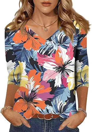 HTHLVMD Womens 3/4 Length Sleeve Tunic Tops Summer Fall Outfits 2025 Three Quarter Sleeve Casual V Neck T Shirts for Women