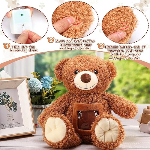 Miniatura 3 de Liliful Remembrance - Oso de peluche con grabador de 12 pulgadas, suave tela marrón con marco de fotos para el día de San Valentín, Navidad, baby