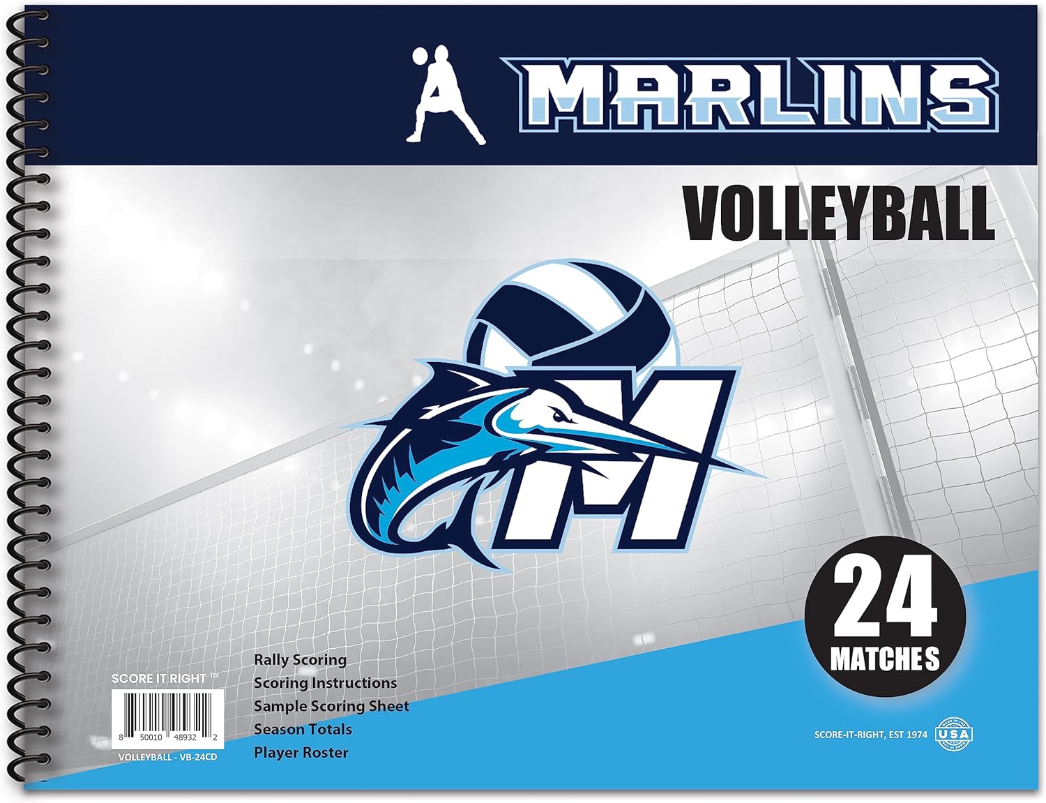 Score It Right Team Customized Volleyball Scorebook – 24 Match Spiral Volleyball Scorebook with Season Totals and Team Roster Sheet – Premium Paper Volleyball Score Sheet for Rally Scoring