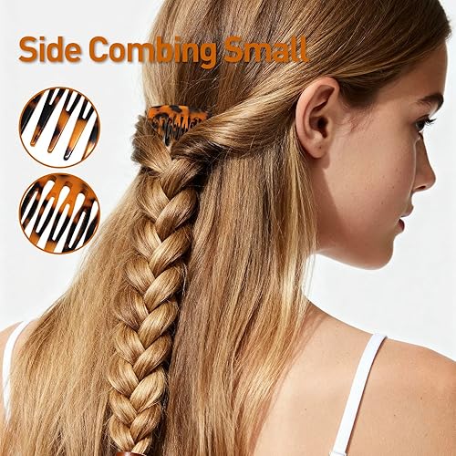 Miniatura 4 de 4 peines laterales franceses vintage para mujer, pinzas para el cabello de carey para moños, 9 dientes de sujeción fuerte, accesorios clásicos para