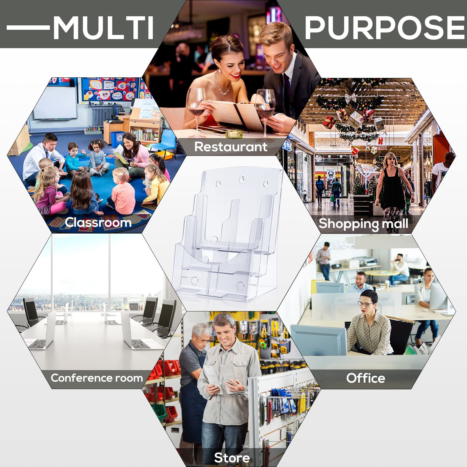 Taiyin 3 Tier Acrylic Brochure Holder 12.4 x 9 Inch Plastic Clear Brochure Display Stand Magazine Literature Holder with Removable Divider for School Office Home Desk or Wall Mount (2 Pack)