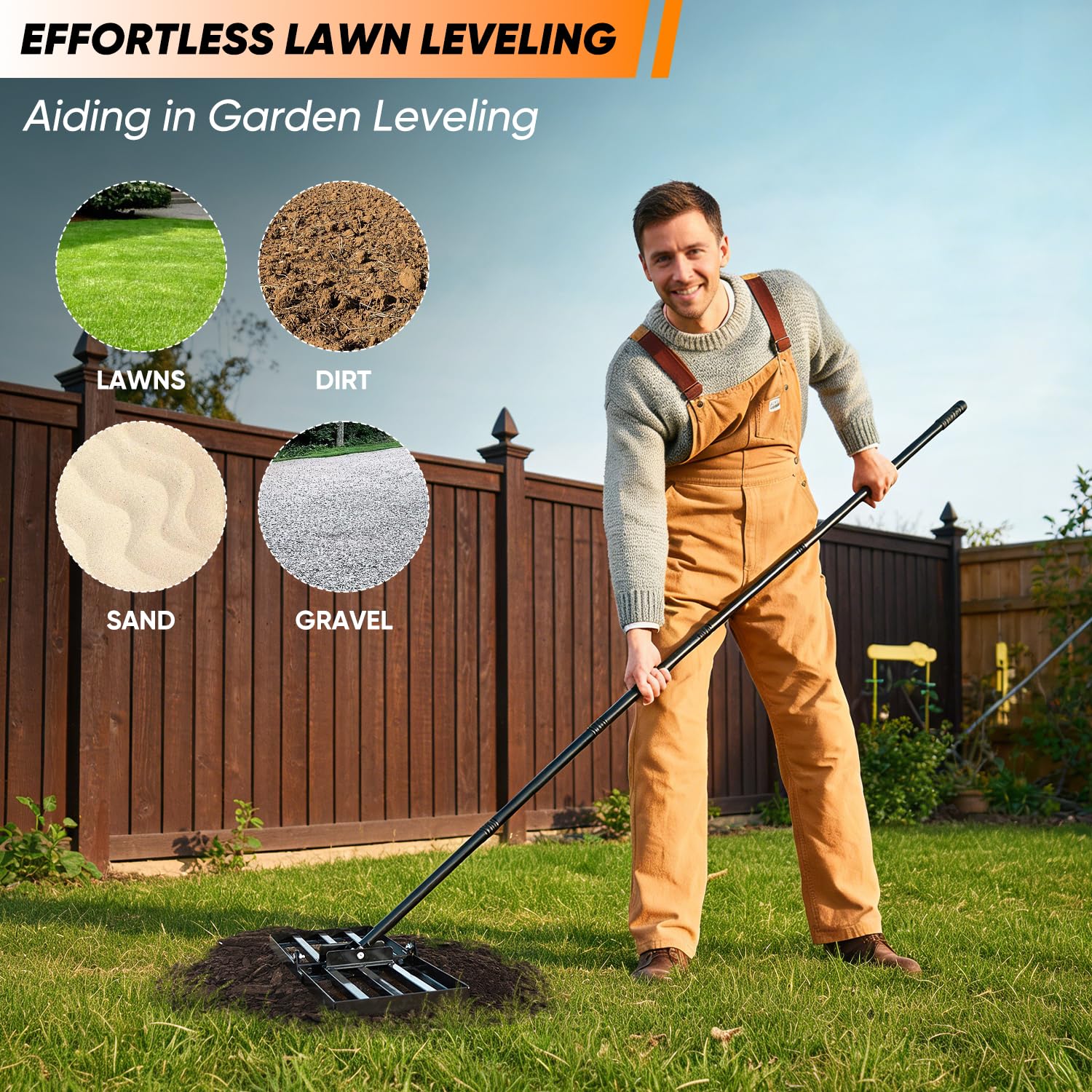 Saker Lawn Leveling Rake 30x10 Inch, Lawn Leveler Tool with 73-Inch Stainless Steel Handle, Heavy Duty Landscape Rake for Yard, Garden, Farm, and Golf Course - Black — view 2