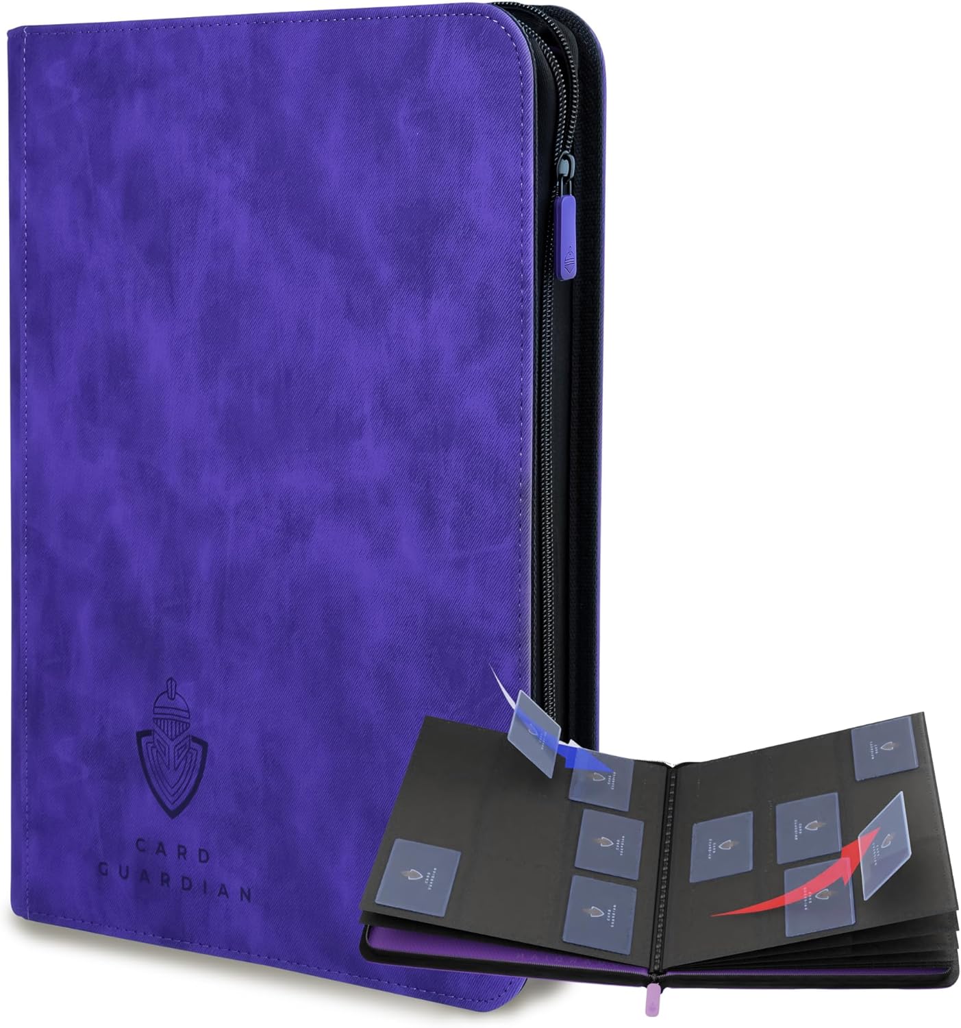 Card Guardian - 9 Pocket Premium Binder with Zipper for 504 Cards - Side Loading Pockets for Trading Card Games TCG (Purple)