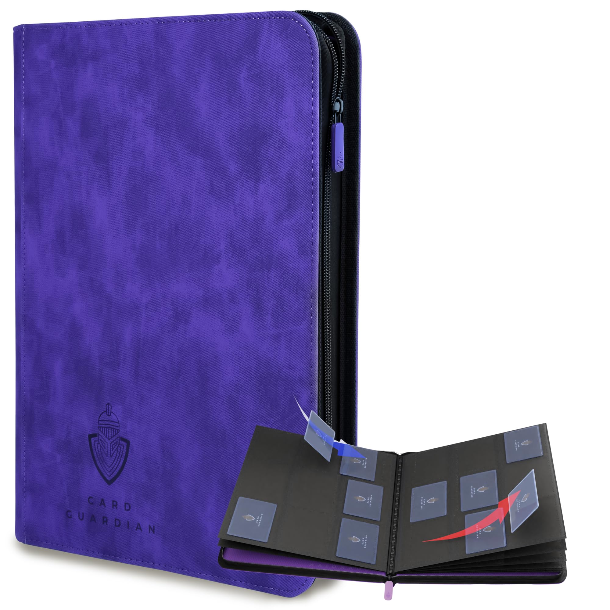 Card Guardian - 9 Pocket Premium Binder with Zipper for 504 Cards - Side Loading Pockets for Trading Card Games TCG (Purple)