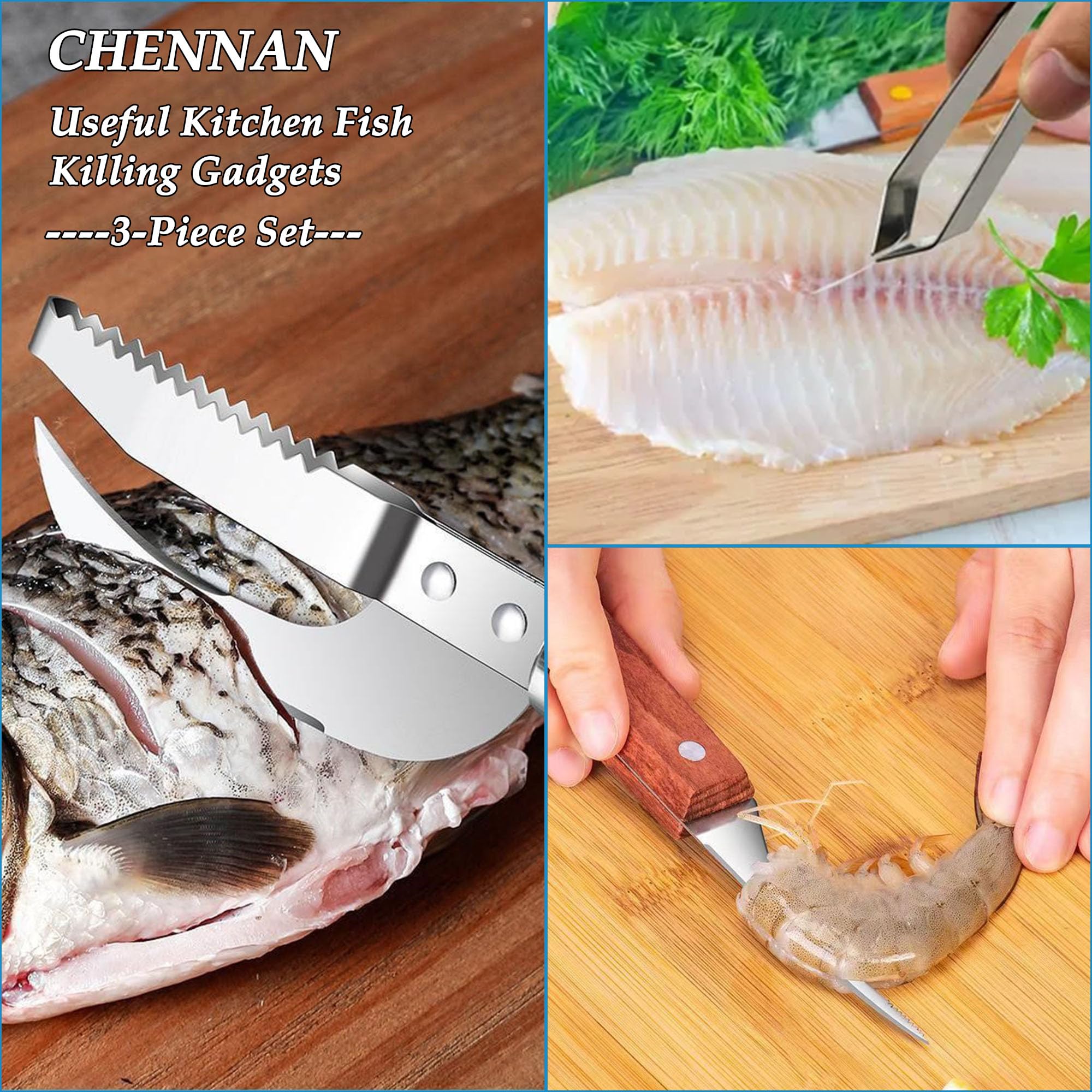 Set 3 Pezzi Per Pulizia Pesce - Squamatore, Pinza Lische, Pelatore Gamberi - Foto 13