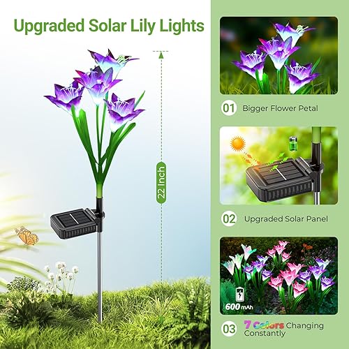 Miniatura 3 de WdtPro Luces solares decorativas para exteriores, paquete de 10 unidades, luces solares impermeables para jardín con 40 flores de lirio, luces