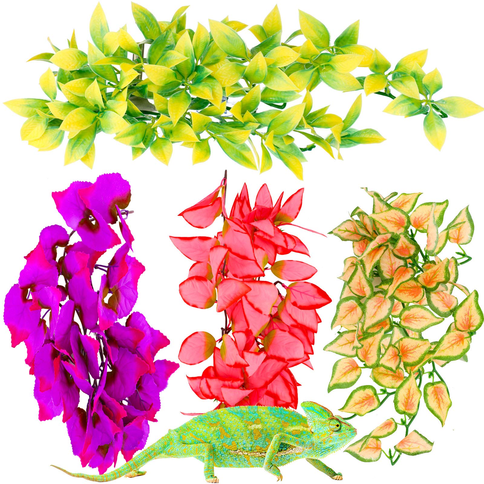 WILLBOND Reptile Plants, Terrarium Hanging Fake Plant Leaves, Plastic Terrarium Habitats Plant Decorations for Snake Hermit Crab Lizards Leopard Gecko