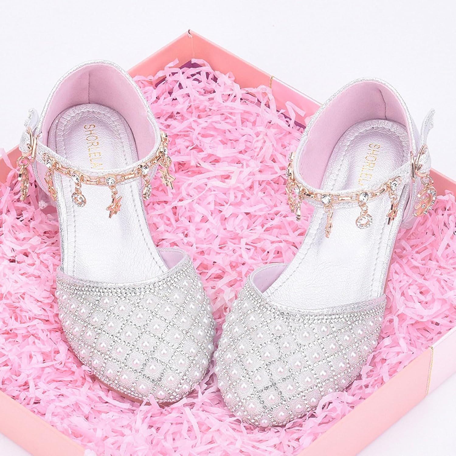 Girls Flower Summer Dress Sandals Shoes Sparkly Girls' High Heel Dance Sandals with Crystal Embellishments