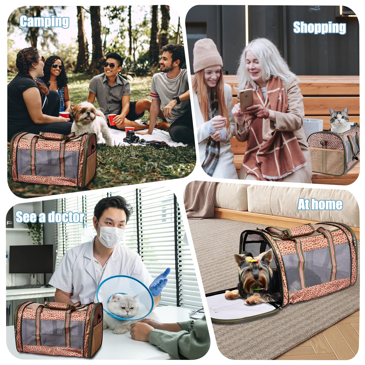 Portador de viaje para mascotas de cara suave, aprobado por la aerolínea, portadores para gatos plegable, duradero, carga superior, asiento de coche para perros y gatos y animales pequeños.