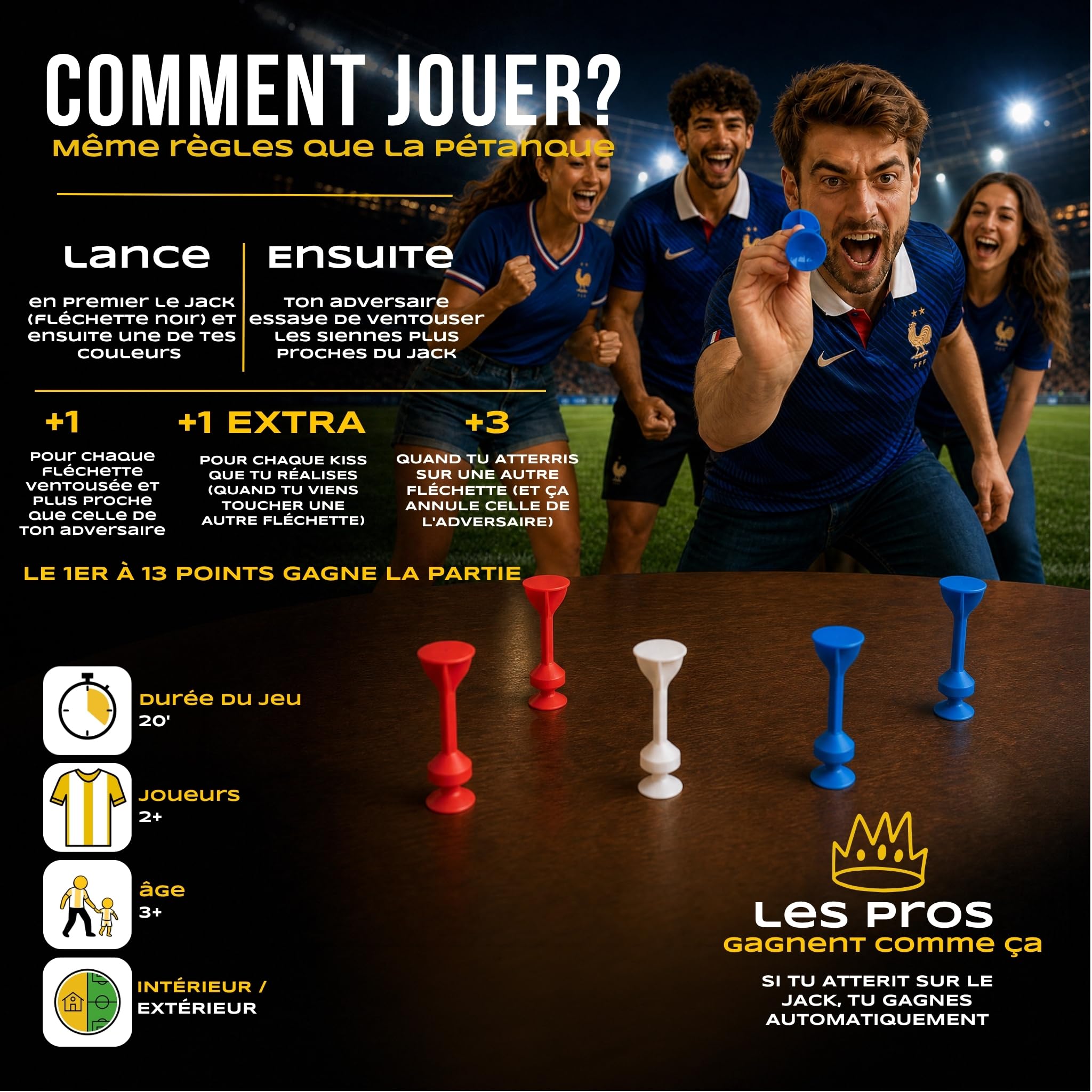 TOSSIT Jeu Fléchette Ventouse, Pétanque Intérieur Extérieur pour Sol et Mur, Silicone Puissant et Durable, World Football Edition