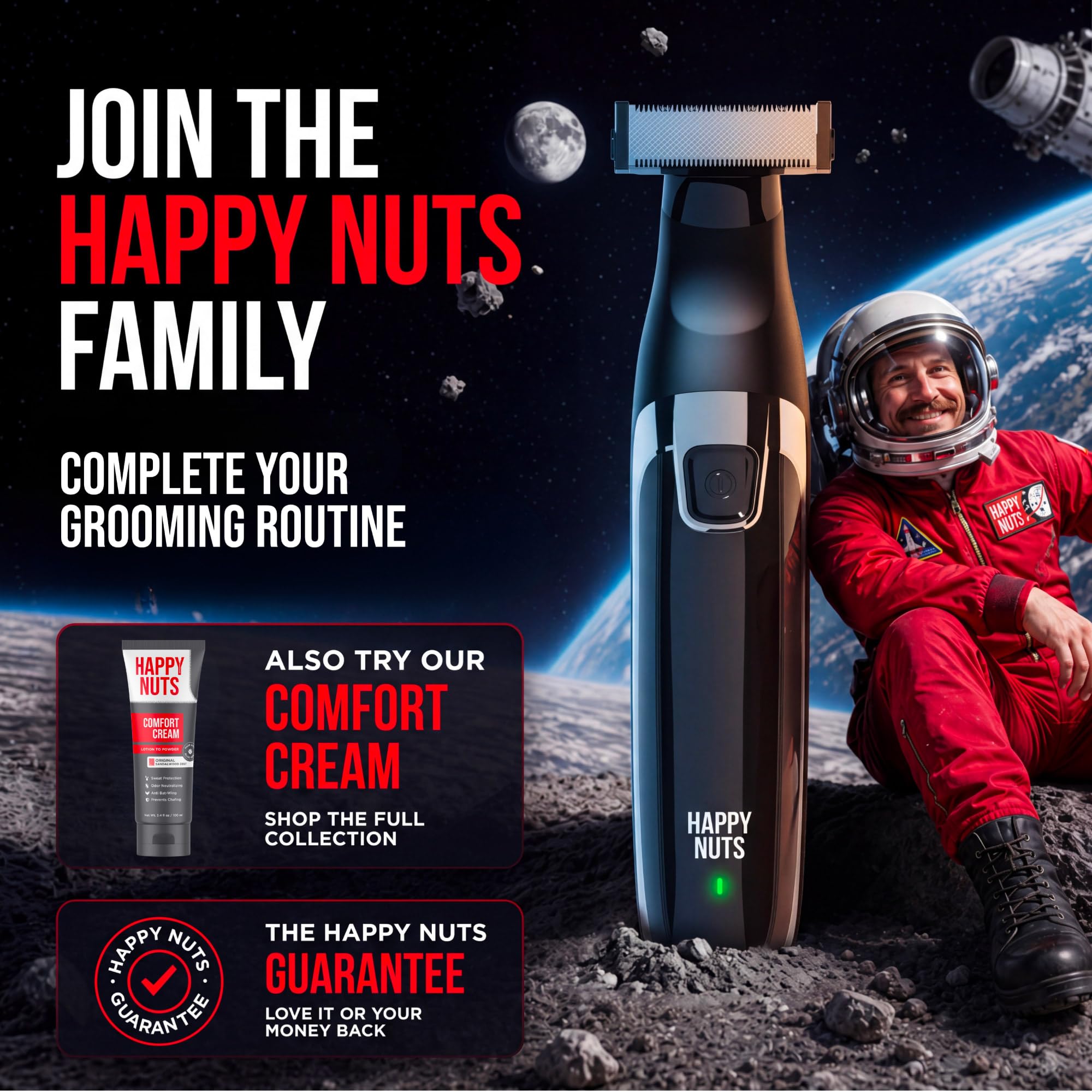 HAPPY NUTS The Ballber™ Electric Body Hair Trimmer for Men - Mens Body Groomer Kit for Privates - IPX7 Waterproof Shaver for Hard to Reach Areas