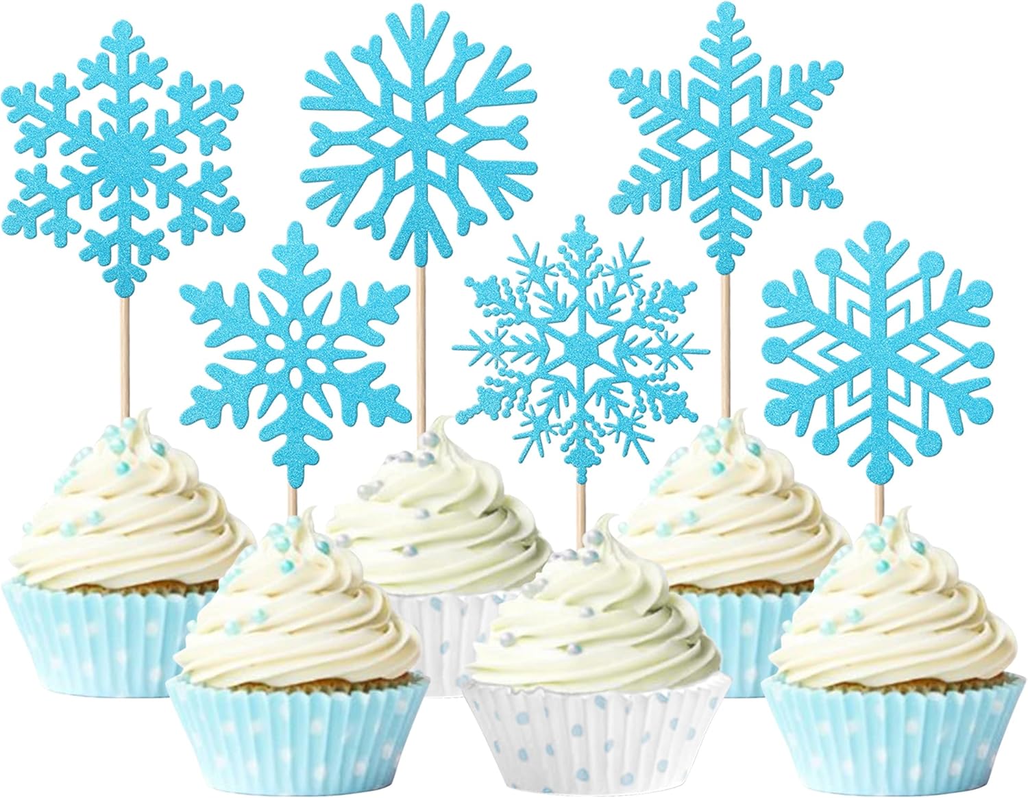 24 Pack Snowflake Cupcake Toppers Glitter Winter Snowflake Cupcake