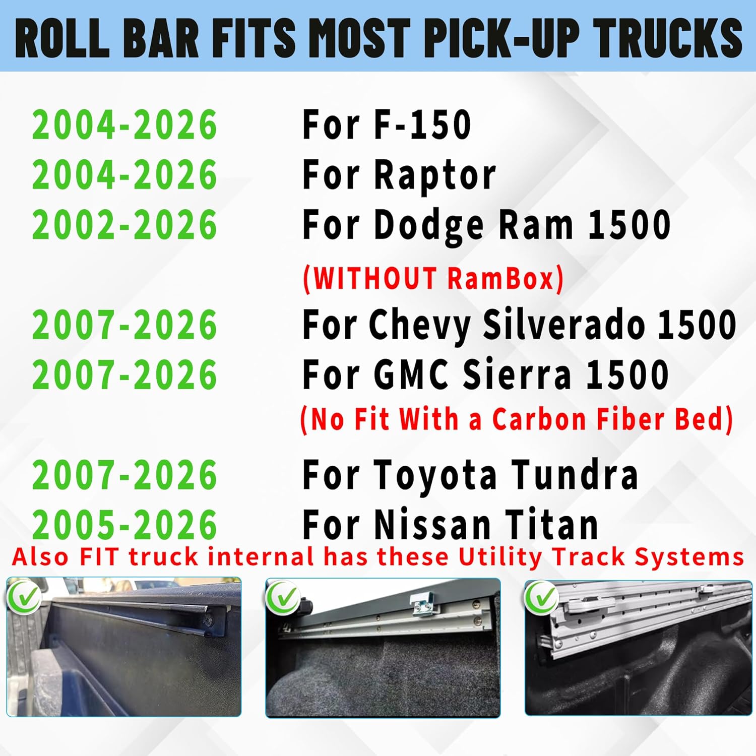 Adjustable Truck Roll Bar for Full Size Pickup Truck, Roll Bar for Truck Sport Bar Chase Rack with Brake Lights Compatible with Ford F-Series, Silverado, Sierra, Ram, Titan XD, Tundra