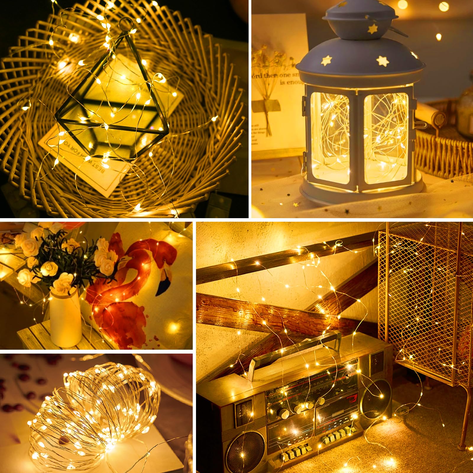 pozzolanas 50 Stück warmweiße Lichterkette, batteriebetrieben, 3 Modi, 20 LEDs, wasserdichte Lichterkette, funkelnder Silberdraht für Einmachgläser, Hochzeit, Weihnachten, Halloween, Party-Dekoration
