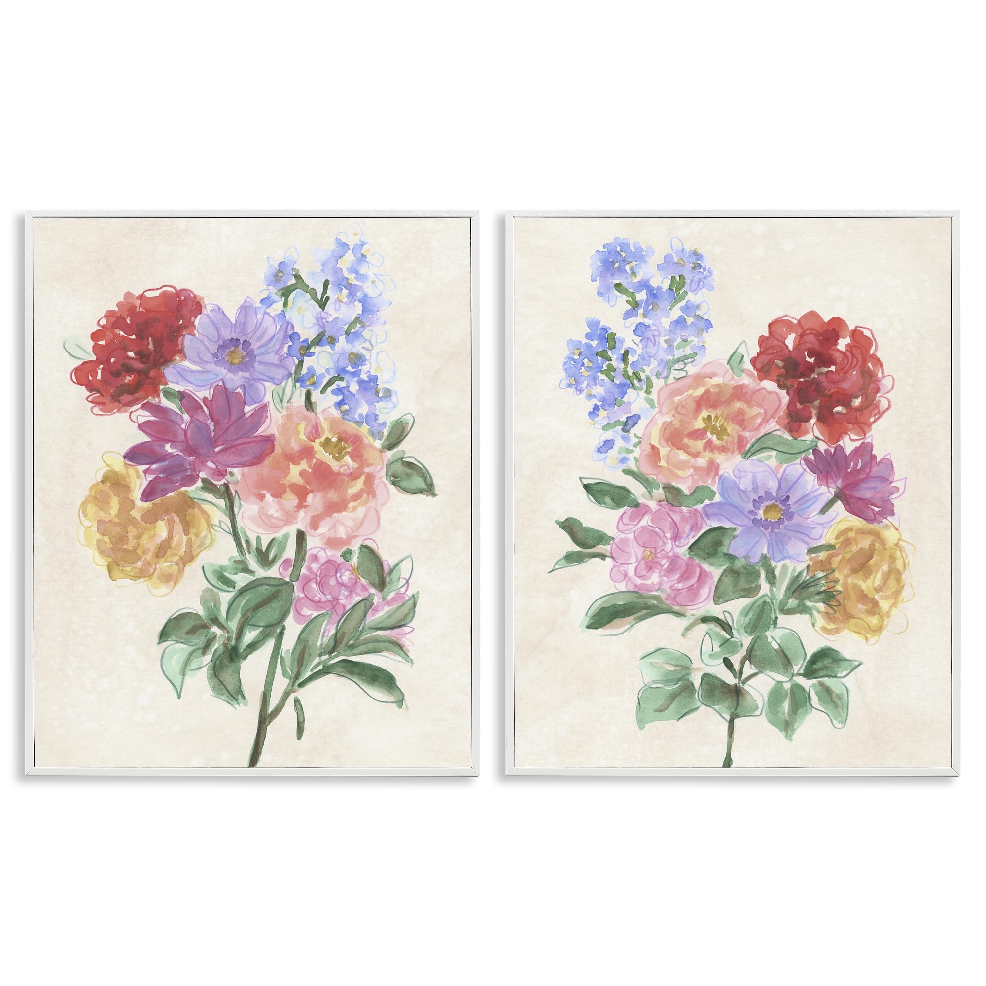 Stupell Industries Spring Blooms Bouquet 'Spring Blooms On Parchment'| 2Pc Framed Giclee Art Set 2