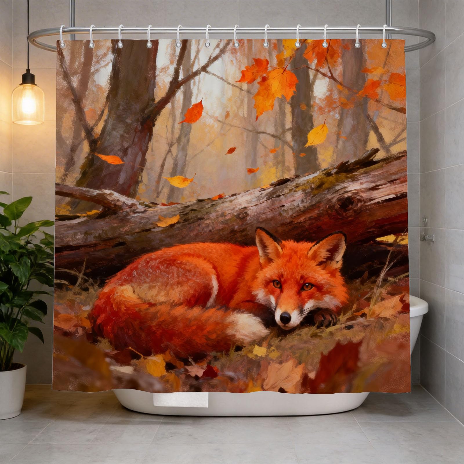 Hongduo 3D Red Fox Shower Curtain for Stalls Bathtubs Wild Animals Bathroom Decor Shower Curtain Set Polyester Fabric Waterproof 200x200cm/79X79 Inch with Hooks
