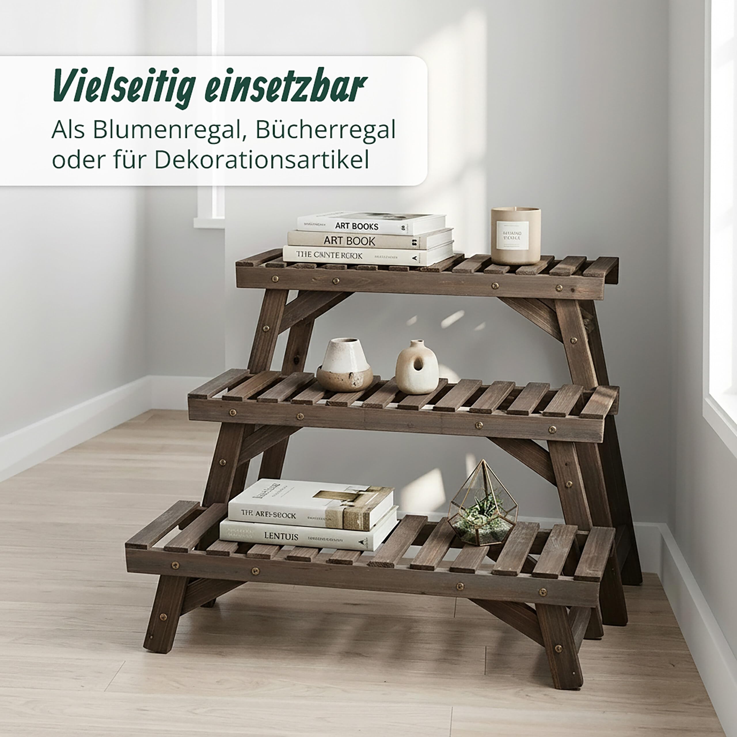 Relaxdays Blumenständer, 3-tlg. Set, Höhe: 19,5/33 /49 cm, natur
