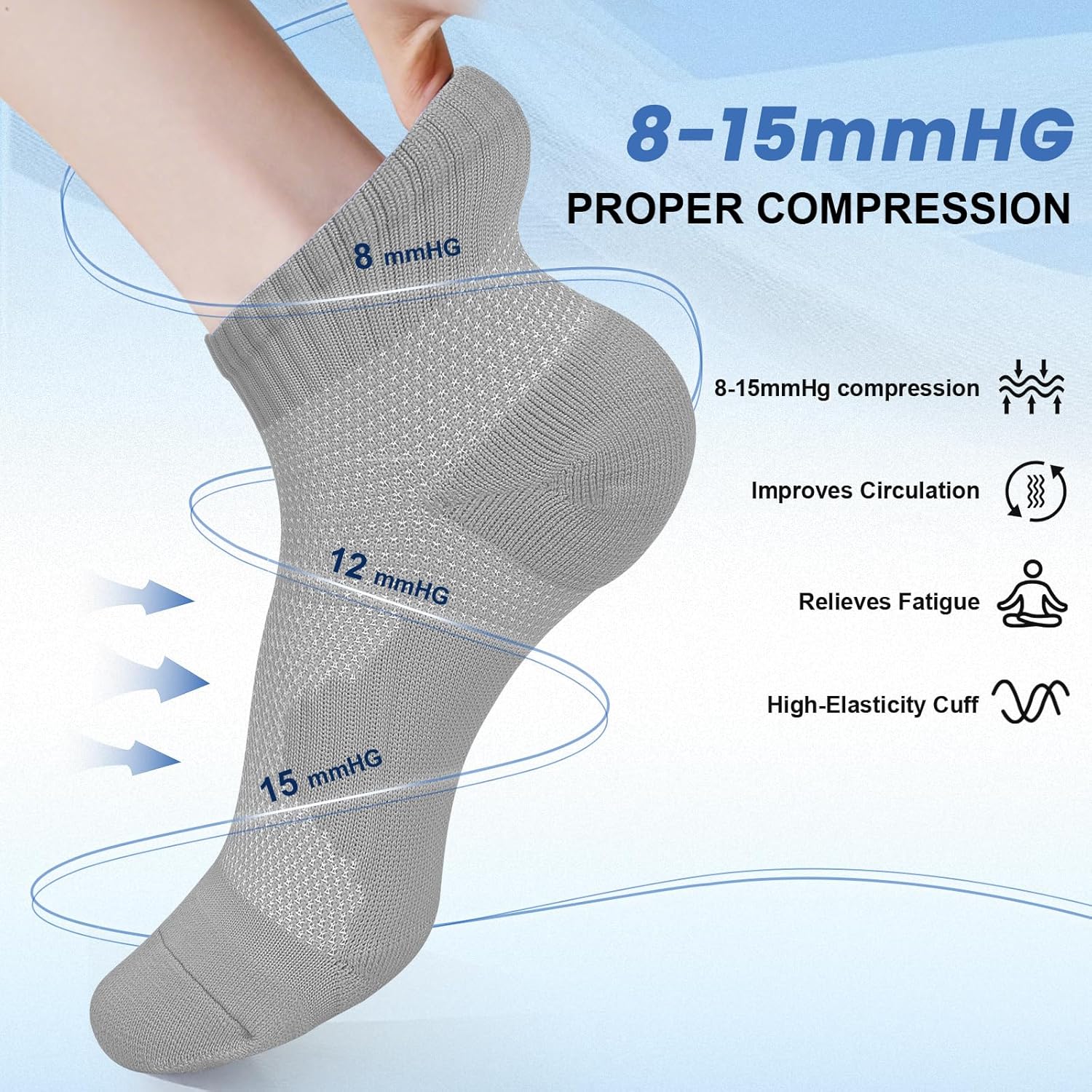 DHSO 7 Pairs Cushioned Ankle Compression Socks for Women Plantar Fasciitis Running Wicking Socks with Arch Support - Image 3