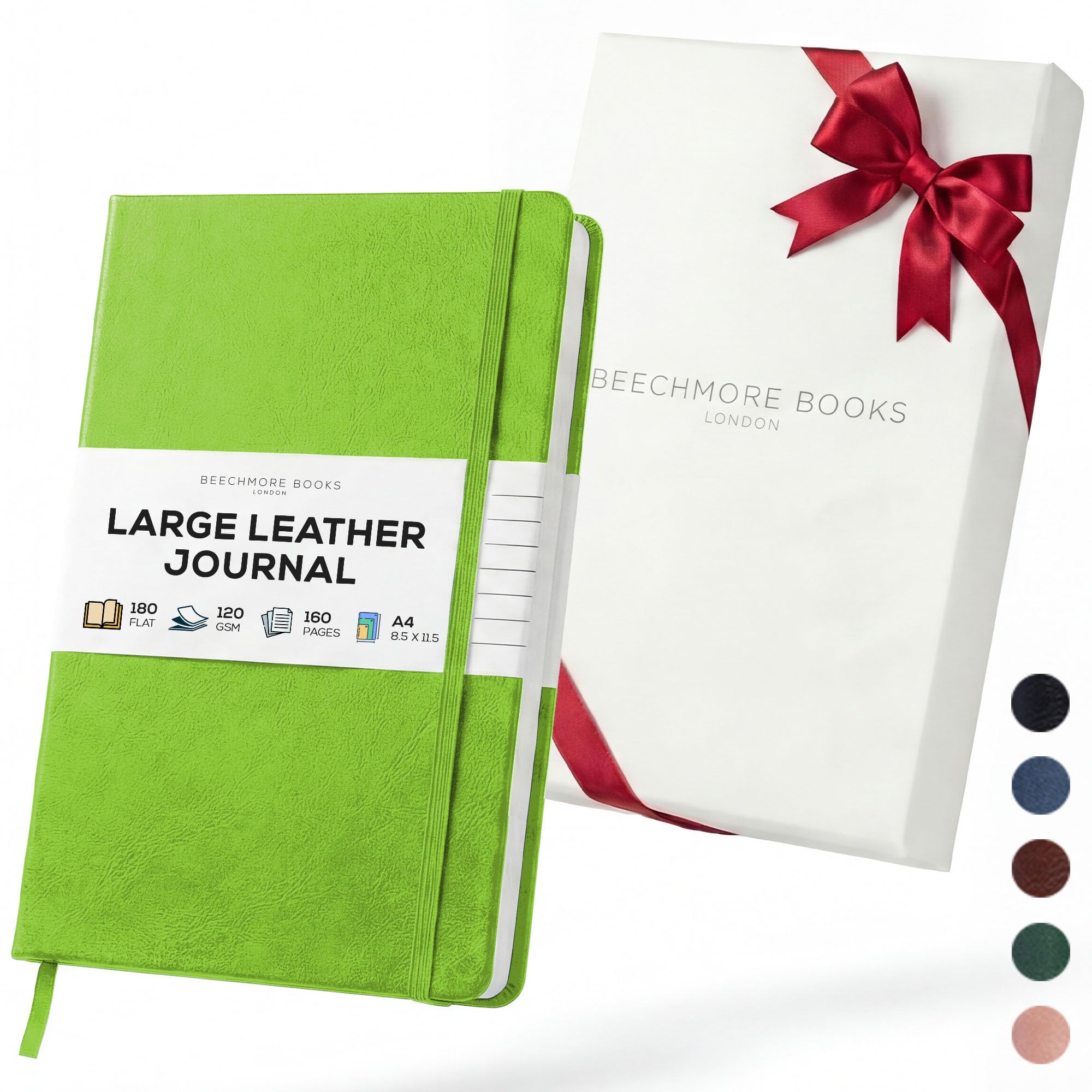 Beechmore Books Ruled Journal Notebook, A4 8.5” x 11.5” 160 Lined Pages, Hardcover Leather Journals for Women, Men, Writing and Notebooks for Work - 120 GSM Thick Paper, Gifts Box Included