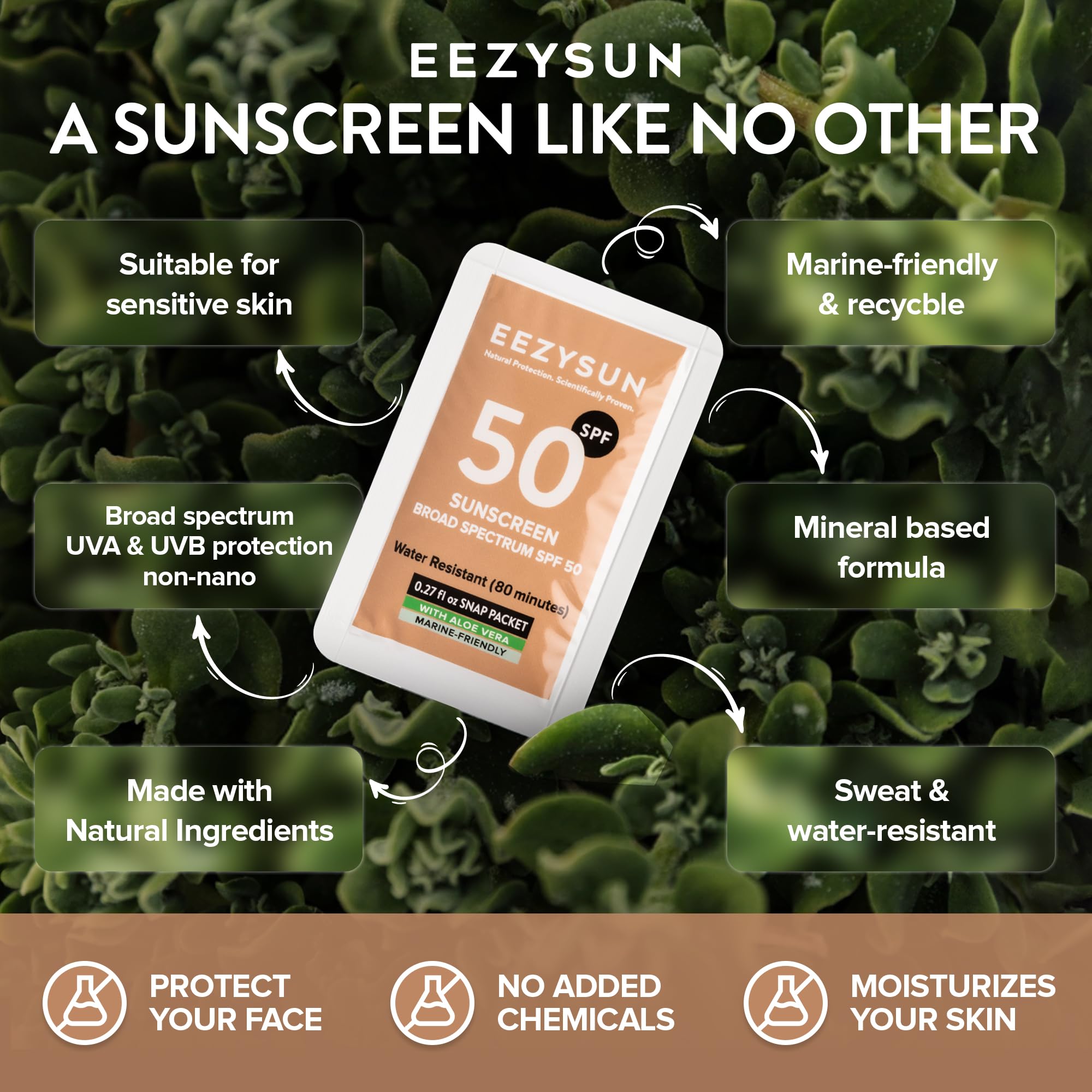 Mineral SPF 50 podróżne opakowanie z filtrem przeciwsłonecznym, 10 szt., nasycone aloesem, wegańskie i bezpieczne dla raf, szerokie spektrum, nietłuste i naturalne, z ochroną UVA/UVB, 0,27 FL OZ na