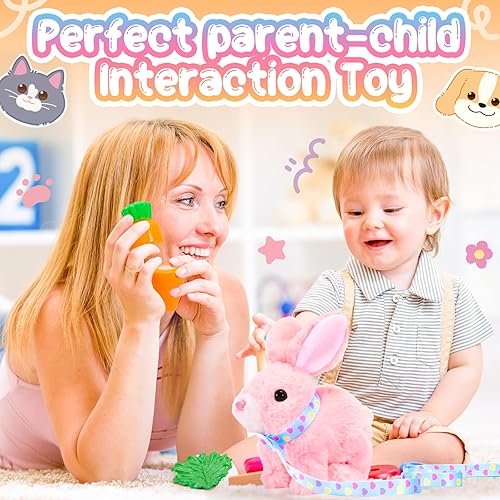 Miniatura 7 de Tagitary Juguetes de peluche de conejito para niños con sonidos, pueden caminar, mover las orejas, contraer la boca y la nariz, juguetes