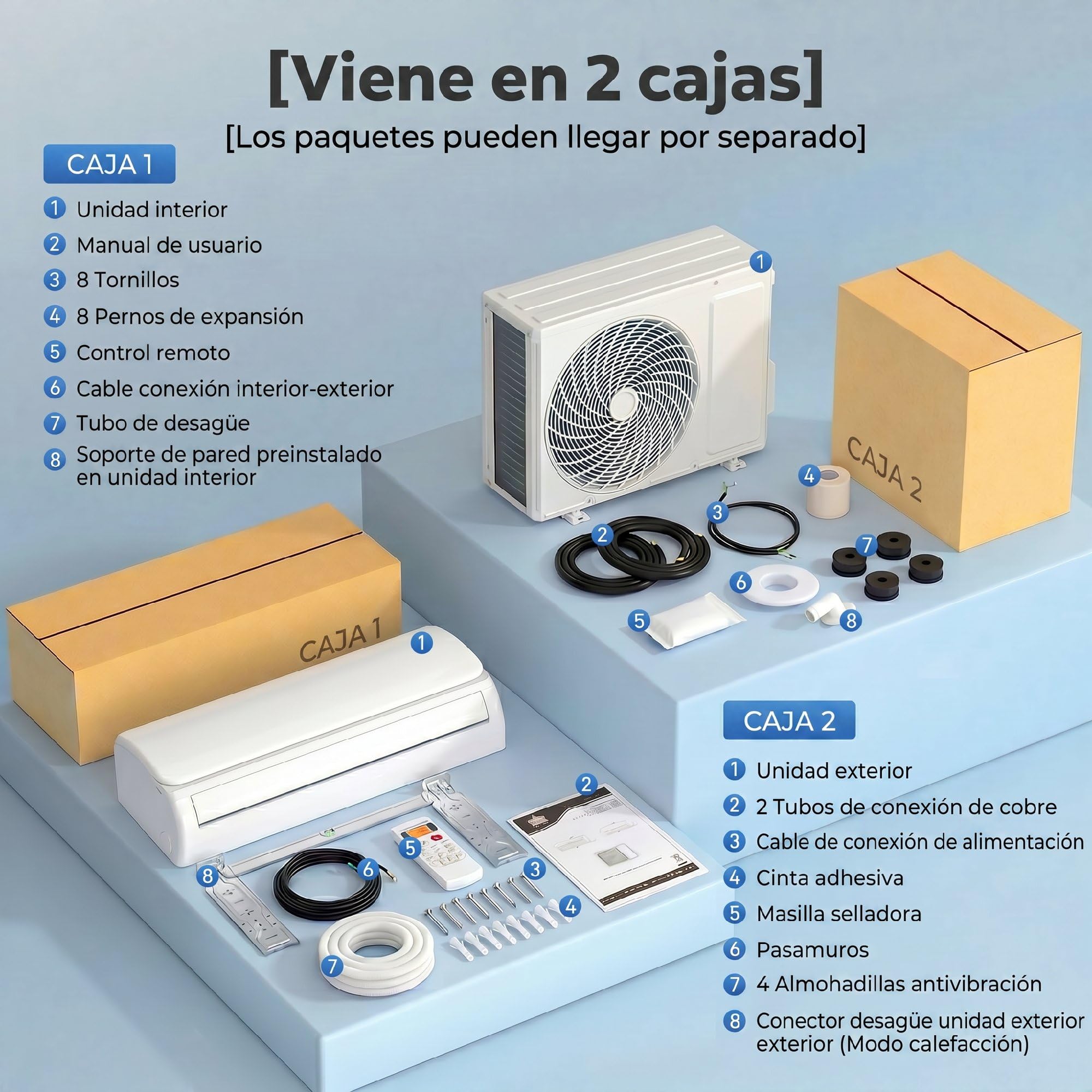 HOMCOM Aire Acondicionado Split 12000 BTU, Bomba de Calor, Aire Acondicionado Inverter, Clase A++, WiFi y Control por Voz, hasta 18 m², Pantalla LED, Mando a Distancia