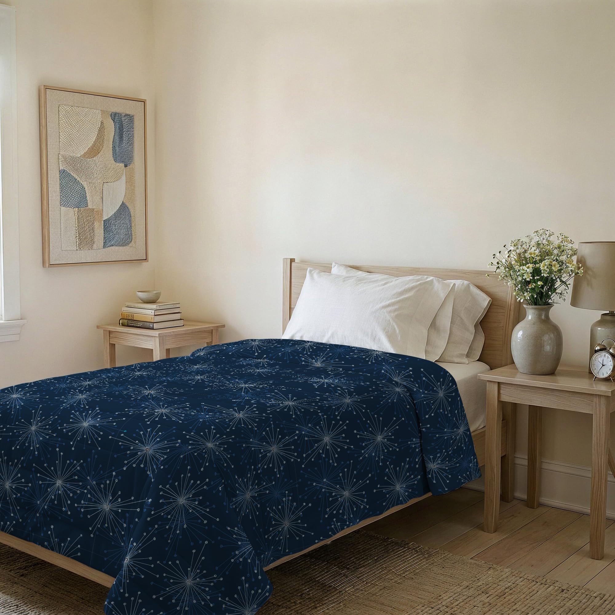 Italian Bed Linen BASIC Fireworks Printed Summer Quilt, Microfibre, Single 160 x 240 cm