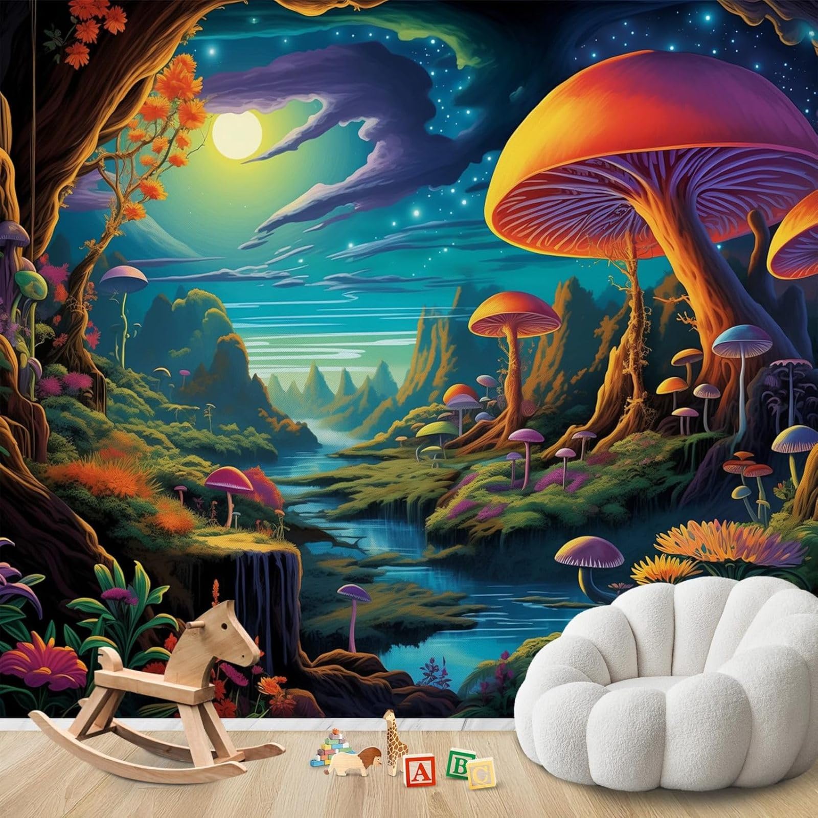 Kfjhgbdshhj 3D Mural Photo Wallpaper, Fairytale Forest Psychedelic Mushroom Non-Woven Modern Living Room, Bedroom, Children's Room, Decoration, Motif Wallpaper,430Cmx300cm Wall Sticker - Background Wall - Painting