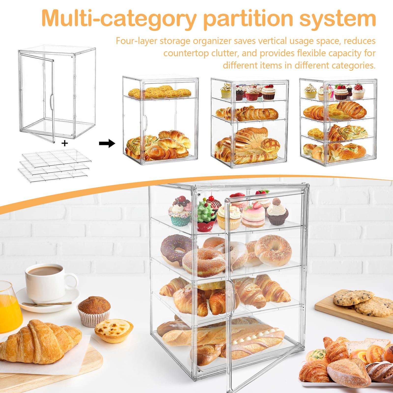 Panera, 4 Niveles Transparente Para Panadería Con Encimera Ajustable Caja De Acrílico Con Puerta Magnética Gran Capacidad Para Cocina Pan Casero Tostadas Y Bagels