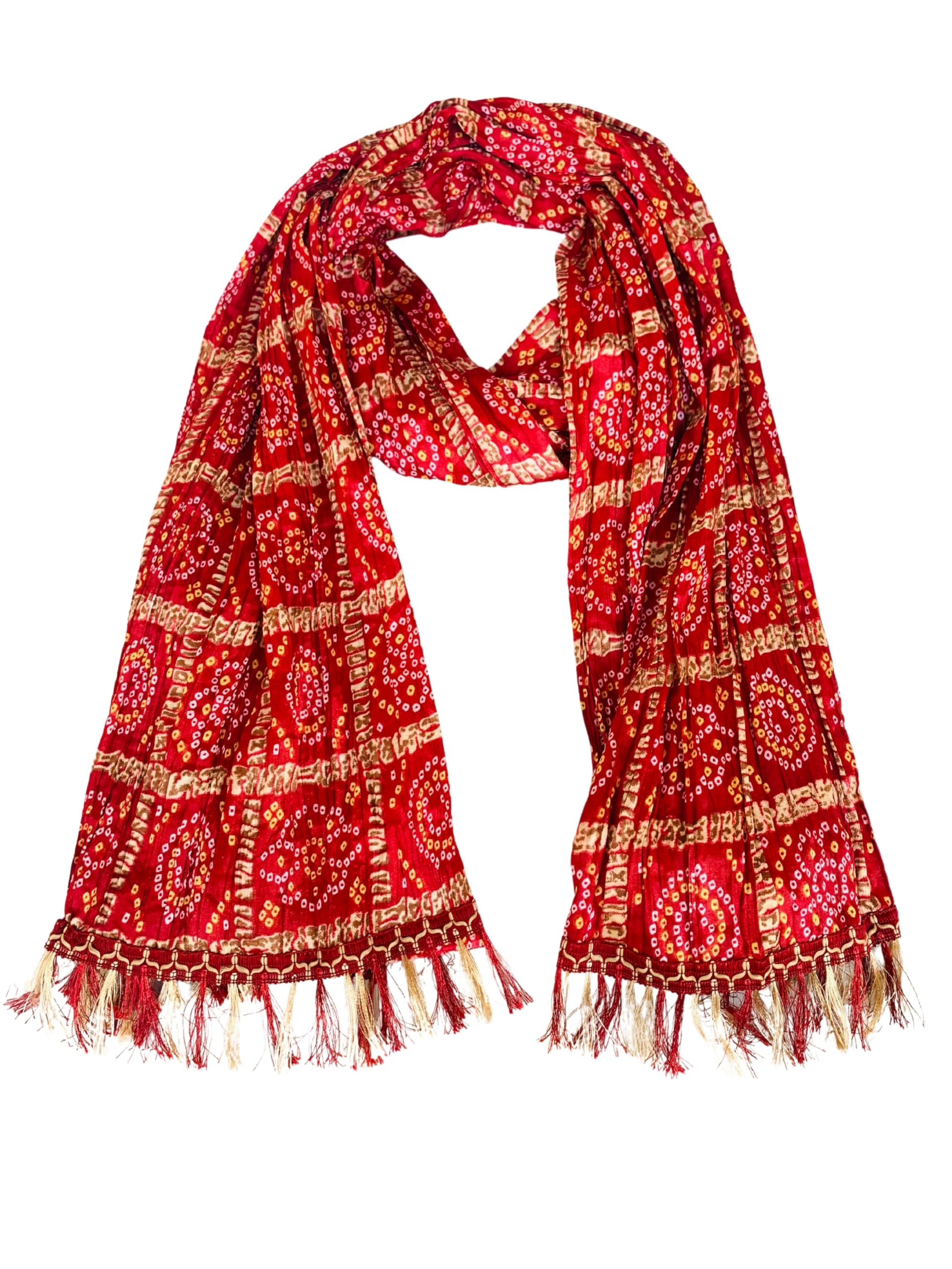 Swadeshi Desire Bandhani and Patola Print Dupatta - Traditional Art Silk Dupattas for Women…, Red, FREE SIZE, Red, One Size