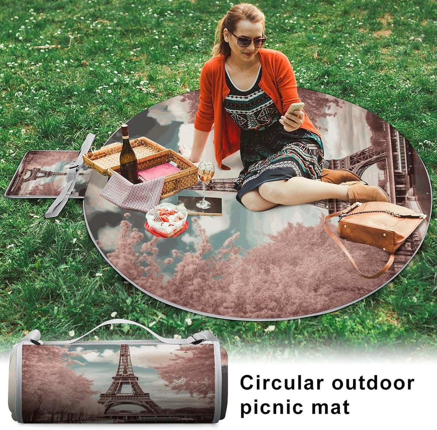 Vintage Style Eiffel Tower Paris Picnic Mat Lightweight Waterproof Picnic Blankets Extra Large Picnic Outdoor Blankets Foldable Sandproof Beach Blanket for Park Beach Camping Courtyard 58.3''x58.3''