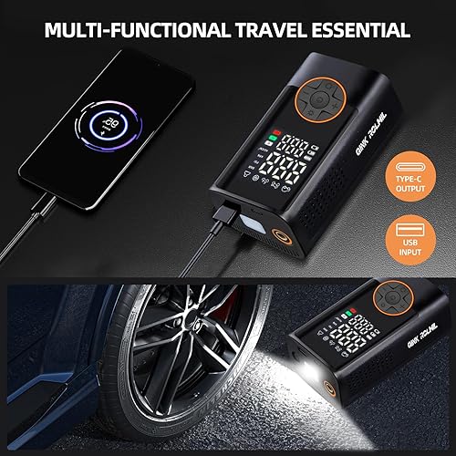 Miniatura 4 de Inflador de neumáticos, compresor de aire portátil, mini bomba inalámbrica para bicicleta con pantalla digital de valores duales, bomba de aire de
