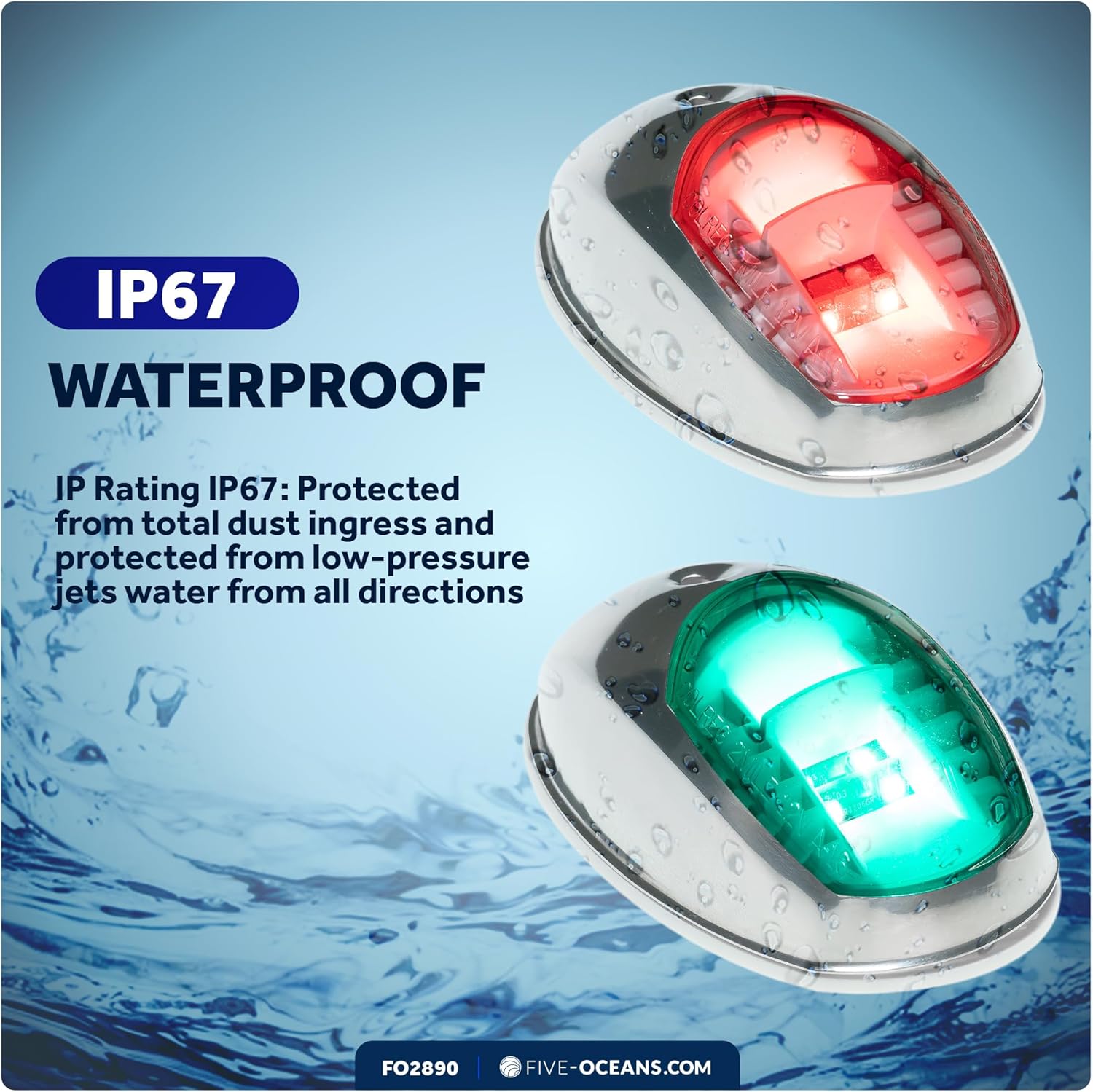 Five Oceans Boat Navigation Lights, LED Bow Light, Navigation Lights for Boats LED Red and Green, Boat Lights Navigation Vertical Mount Sidelight, 12V, USCG 2NM Certified - FO2890