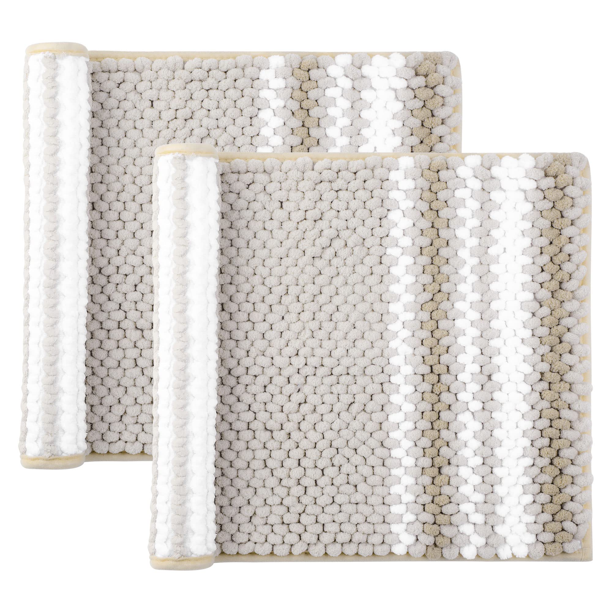 Tapis de bain chenille blanc 43x61 cm lot de 2 | Set antidérapant