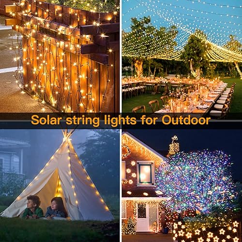 Miniatura 7 de Ollny Cadena de luces solares para exteriores impermeable 98 pies 300 LED 11 modos de luces de hadas que cambian de color con control remoto luces