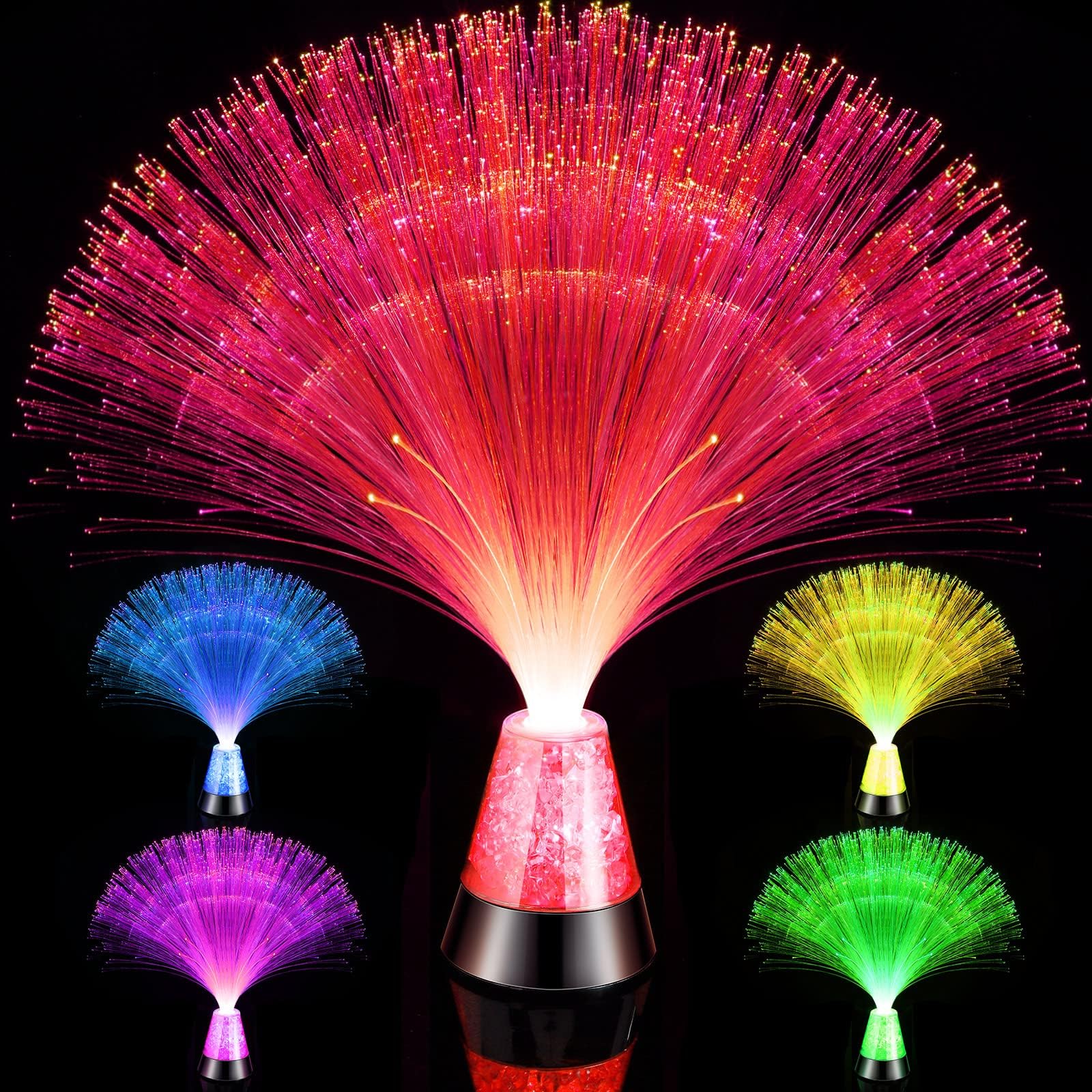 Tuanse 2 Pieces Ice LED Fiber Optic Lamps Sensory Light Lighting Fiber Optic Light with Color Changing Crystals Base LED Fiber Optic Centerpiece for Table Home Decor Christmas, Battery Powered