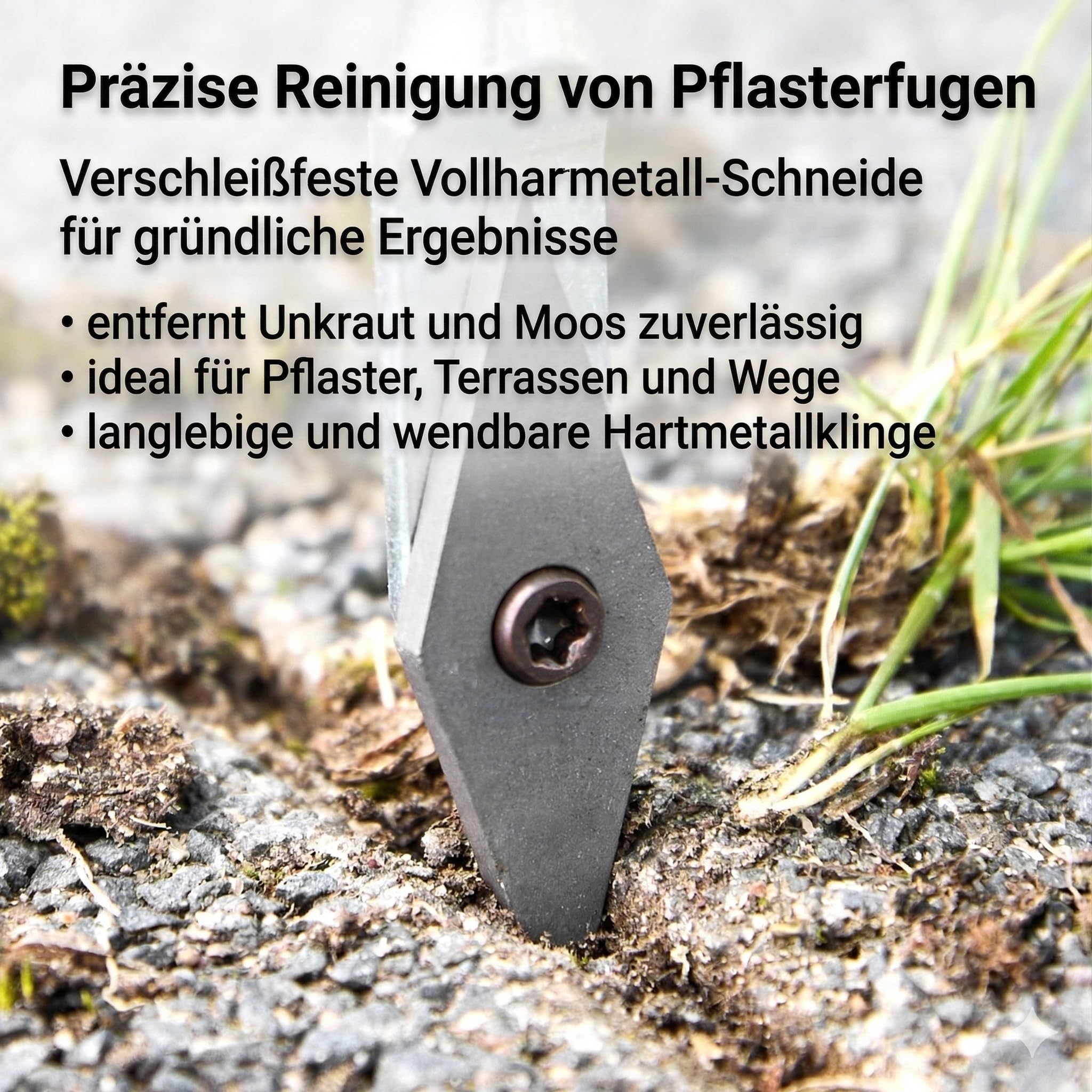 Fugenkratzer mit Stiel Fugenreiniger Unkrautkratzer Schneide aus Vollhartmetall verschleißfest wendbar Handgriff inkl. Teleskopstiel und Ersatzschneide