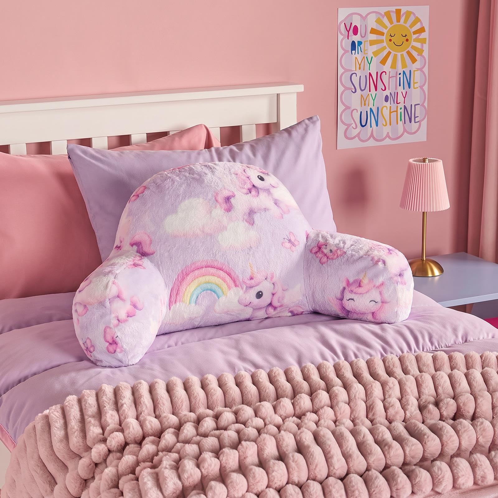 OHS Cuddle Cushion for Kids, Unicorn Fleece Back Pillow with Arms - Lilac