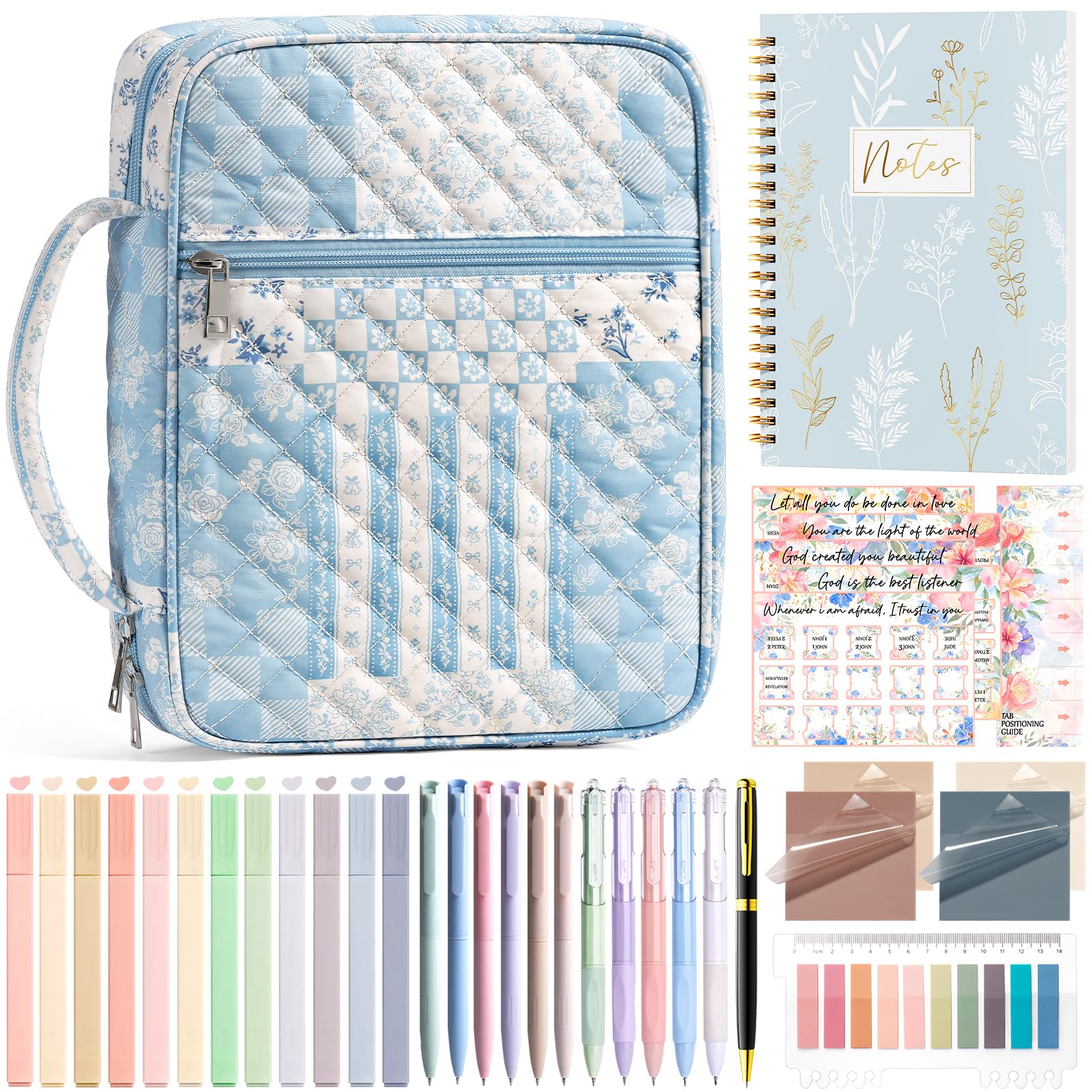 Bibelhülle für Frauen, große Bibeltasche, Bibelstudium, Tagebuch-Set, gesteppte Kirchentasche mit Griff, Puffer-Tragetasche mit Tabs, Zubehör, Ostern, Muttertag, christliche Geschenke für Frauen
