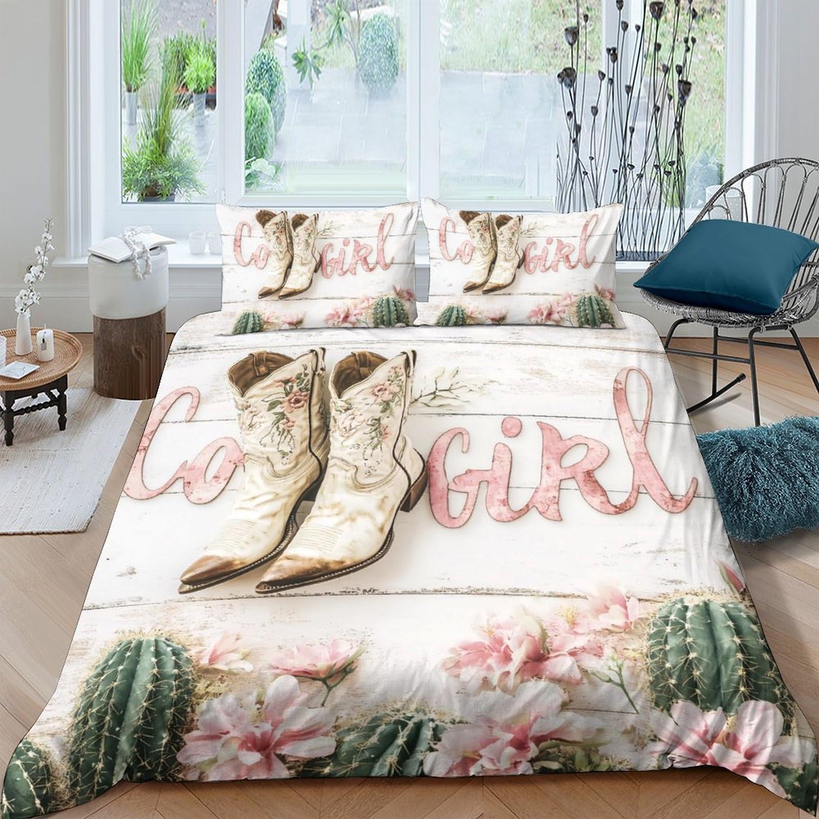 Ctjqhvkz Style-6 3D Printed Cowboy Boots Cactus Fitted Sheet Microfiber Soft Pink Western Floral Bed Cover Easy Care Bedroom Decor Single（135X200cm）