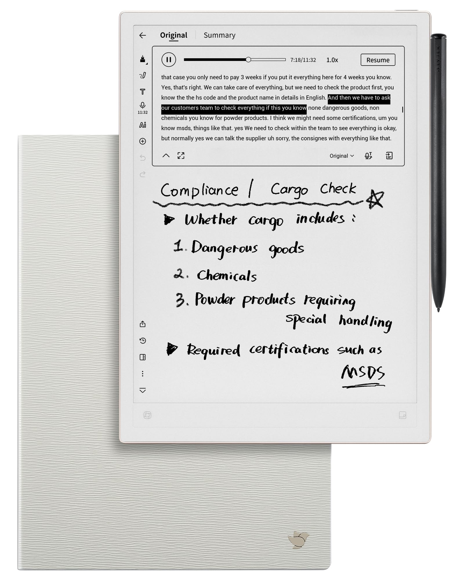 iFLYTEK AINOTE 2, 10.65" E Ink Tablet with Gray Folio Case