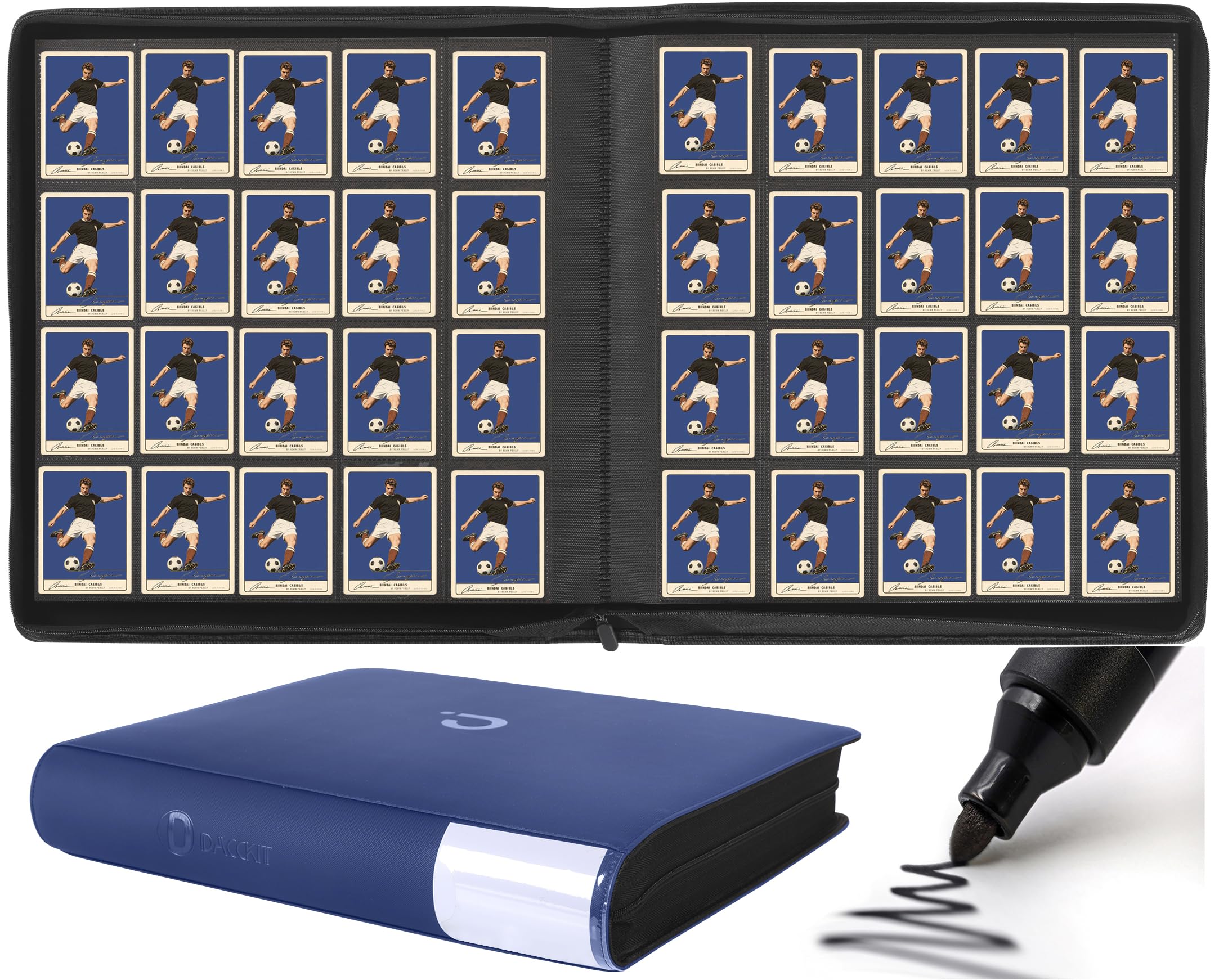 Premium Card Binder 20 Pocket - Fits 2000 Cards, 5x4 Ringless Card Album with Sleeves Compatible with Trading & Sports Cards（Model A，Navy Blue）