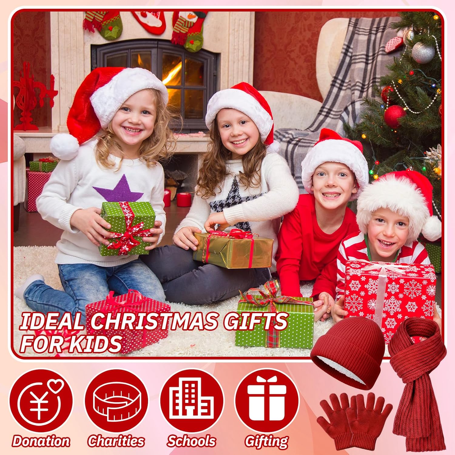 Geyoga 12 Pcs Kids Knitted Winter Hat Gloves Scarf Set for 5-8 Boys Girls Toddler Beanies Mittens Neck Warmer Scarf(Trend) - Image 5