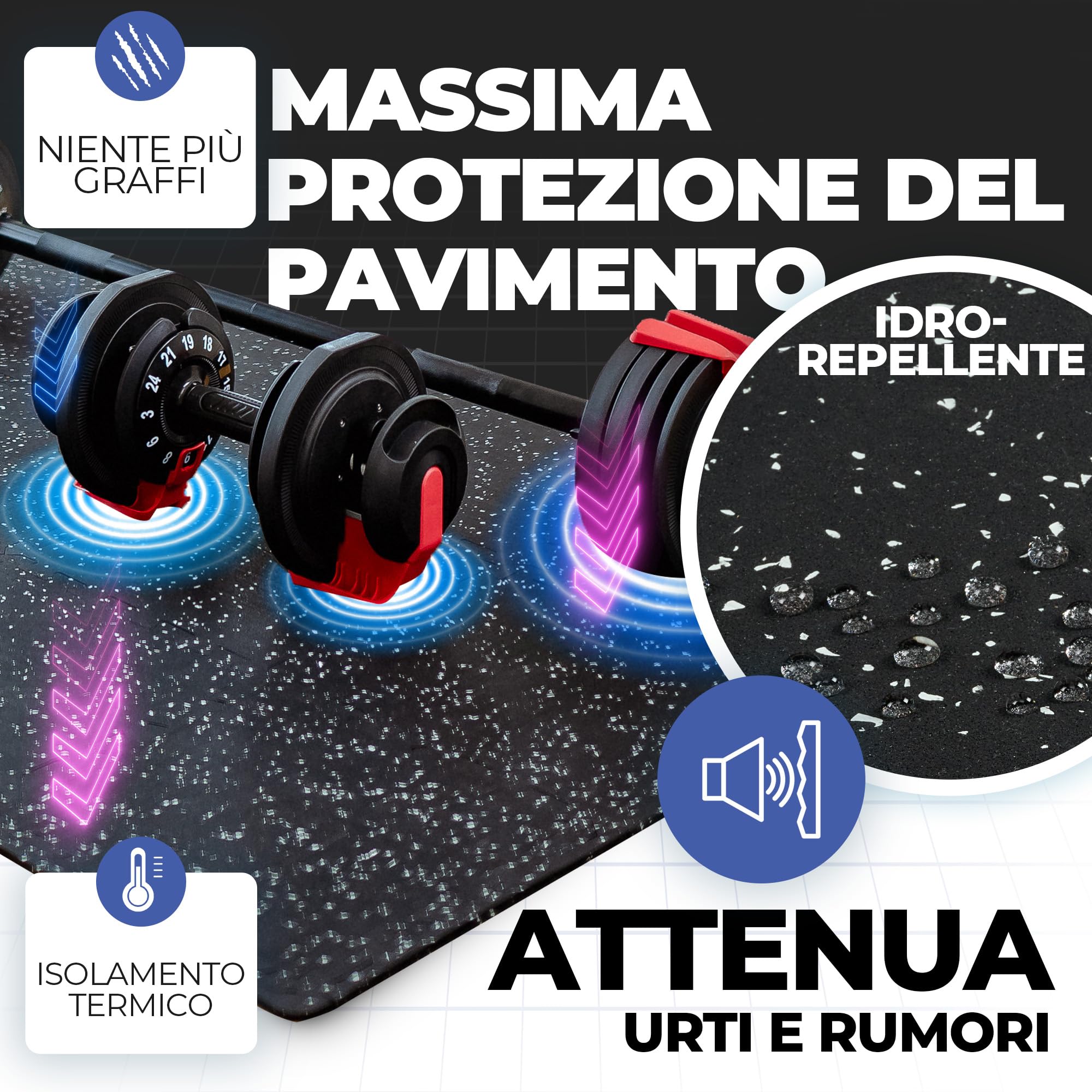 Tappeto Palestra Tappetino Fitness da Ginnastica a Puzzle - Pavimento Protettivo Incastro Tatami Gomma Allenamento Protezione Sport| Materassino Gommato Mattonella Pavimentazione per Home Gym Manubri