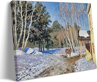 Isaac Levitan March Landscape Art Print - Russian Realism Winter Scene with Deer And Cabin Wall Art Poster Artworks Canvas Room Aesthetic Wall Art Prints Home Modern Decor Gifts Frame 20x30inch(50x75c