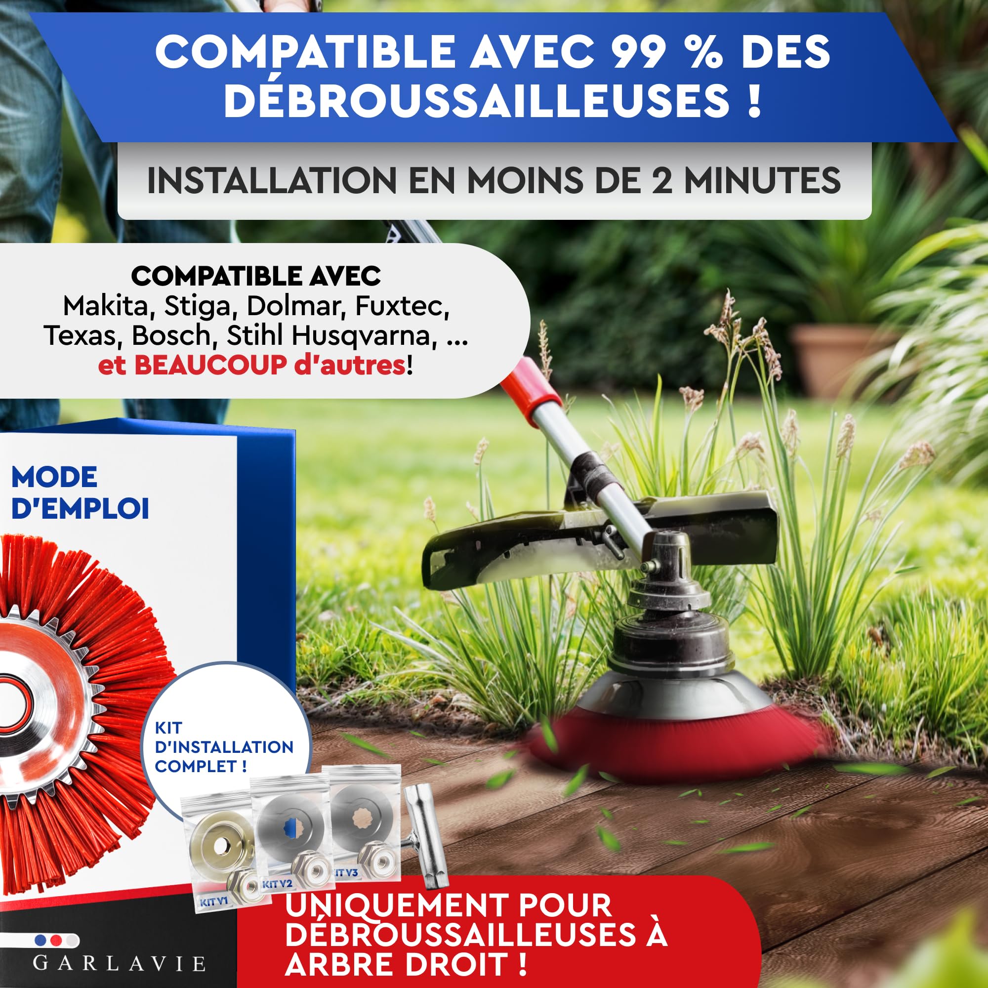 Tête Débroussailleuse Universelle – Brosse Débroussailleuse en Nylon pour Surfaces Sensibles – Compatible Thermique & Électrique – Montage Facile 25,4 mm