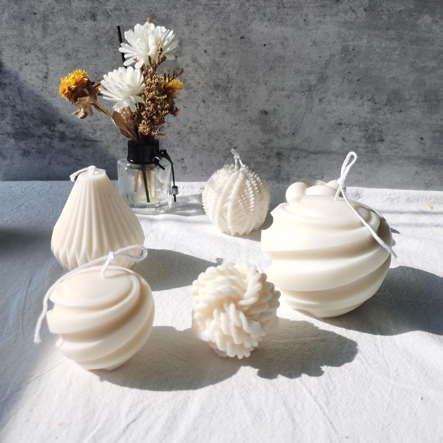 3PCS Spiral Ball Candle Wooden Scented Aesthetic Cylinder Candle, Home Office Danish Pastel Trendy Room Floating Shelves Decor Small Candles, Soy Wax Ball Shaped Candles(White) - Image 6