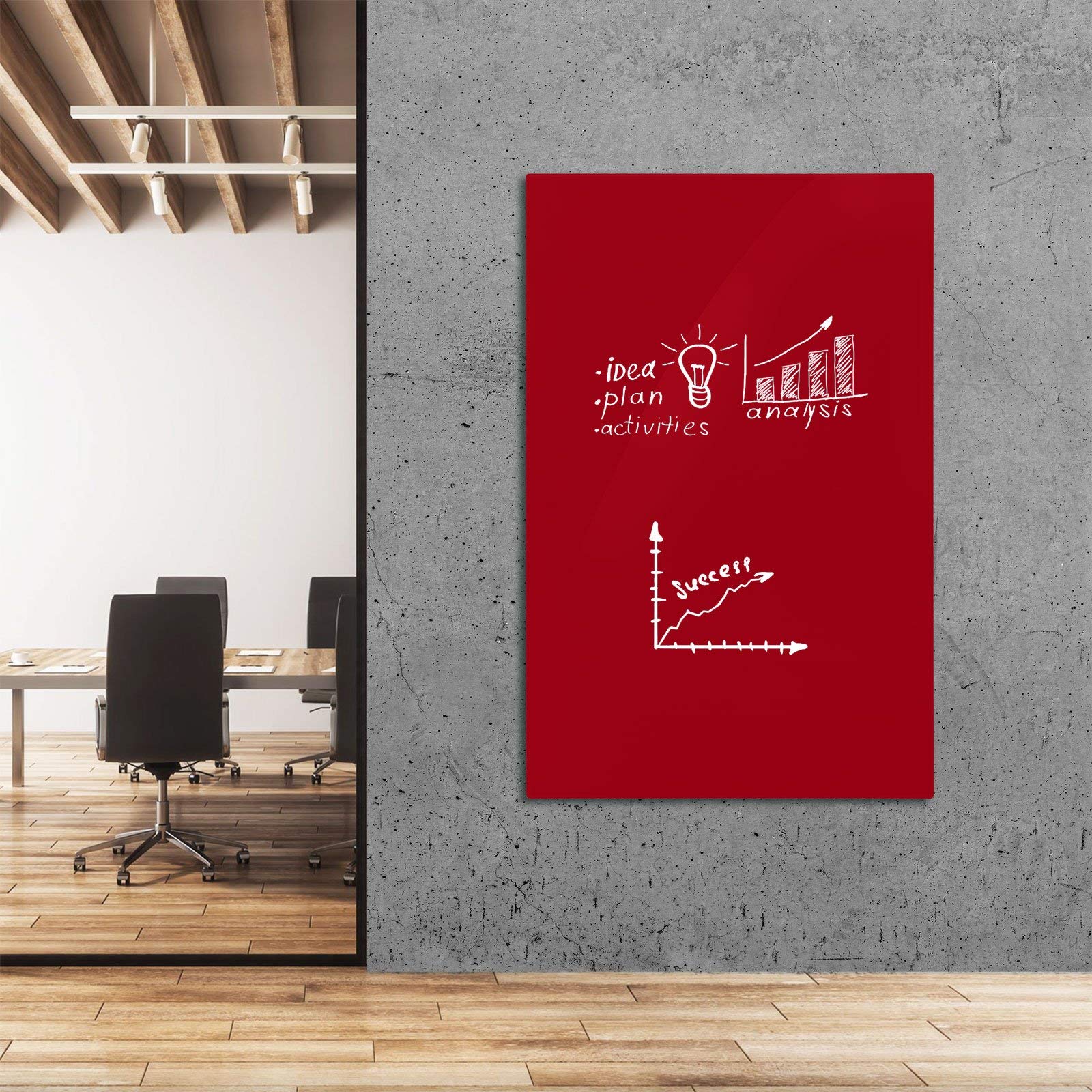 Floordirekt Magnetisches Glas-Whiteboard | Rahmenlos mit Schwebe-Effekt | 3 Größen | 2 Farben (Rot, 120 x 150 cm)